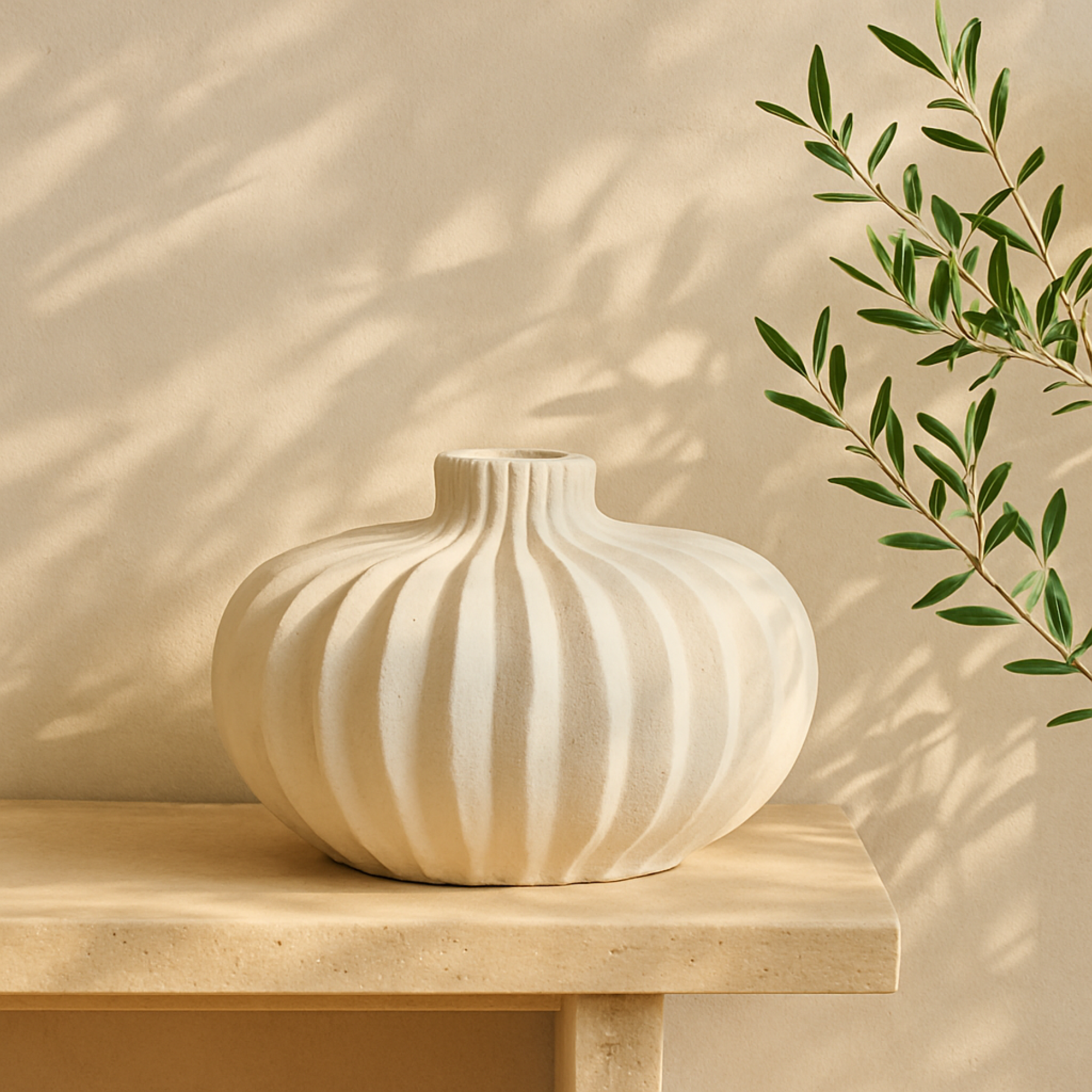 Abstract White Magnesium Oxide Short Wide Decorative Vase