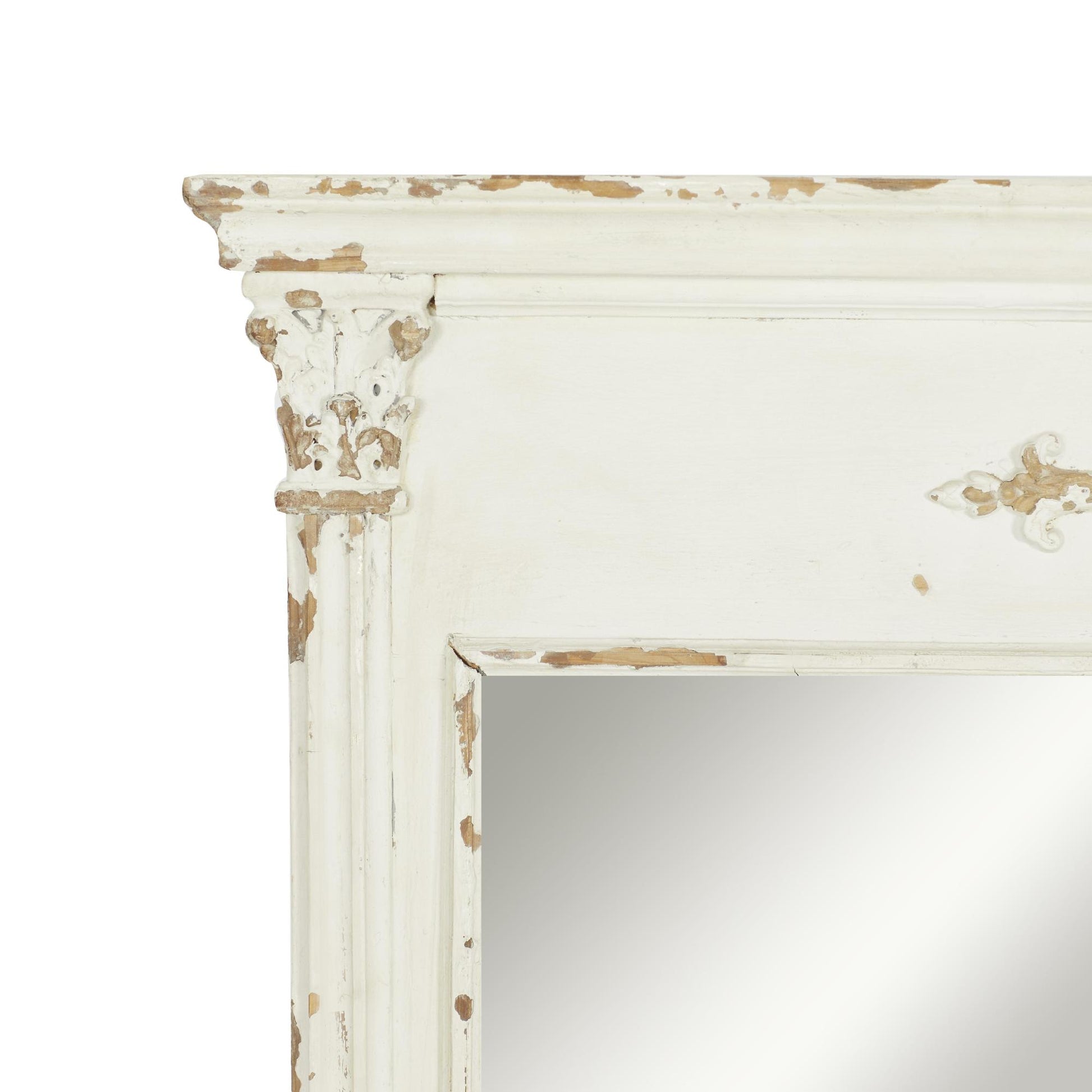 Floral Cream Wood Carved Room Wall Mirror with Distressing