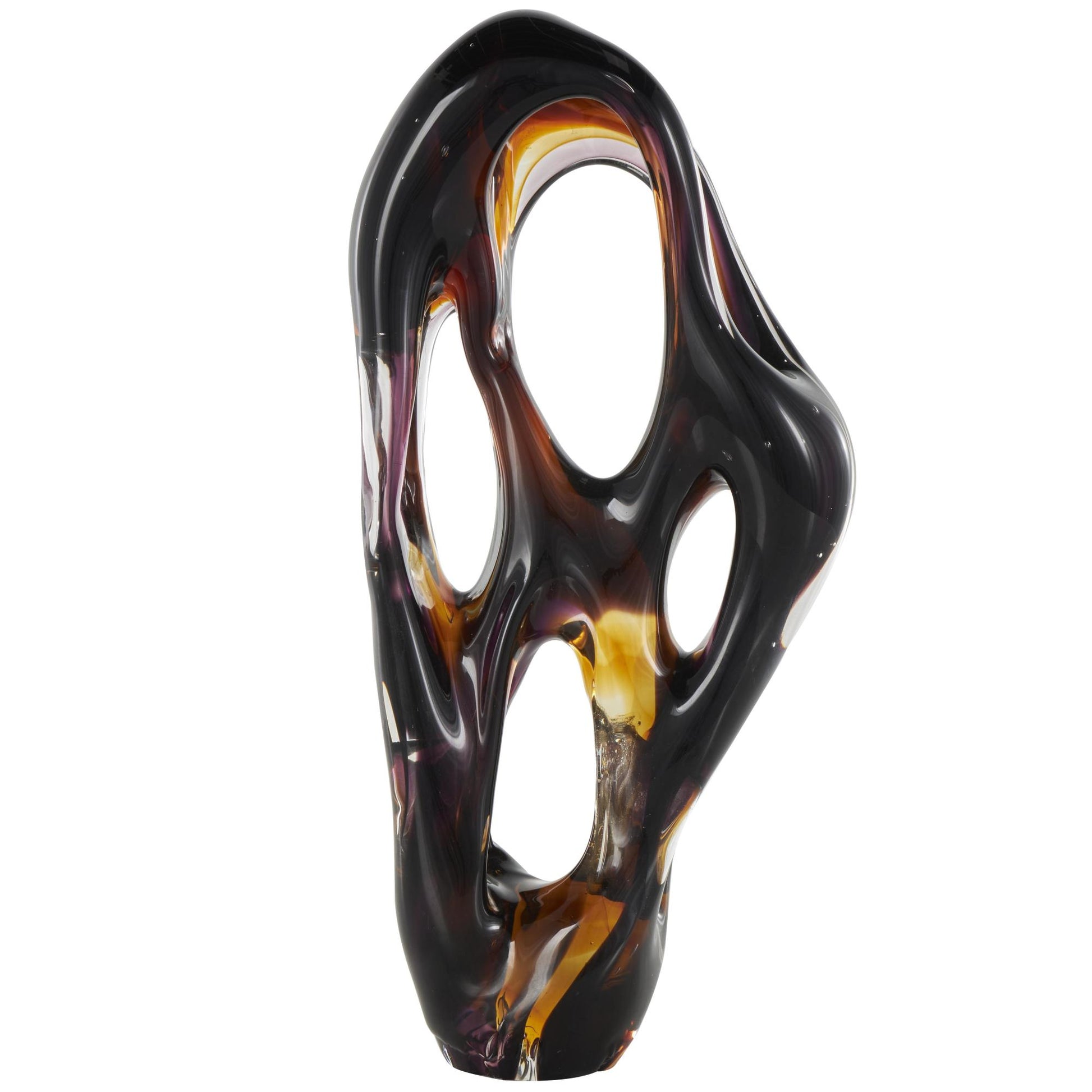 Abstract Black Glass Ombre Cutout Decorative Sculpture with Amber Accents