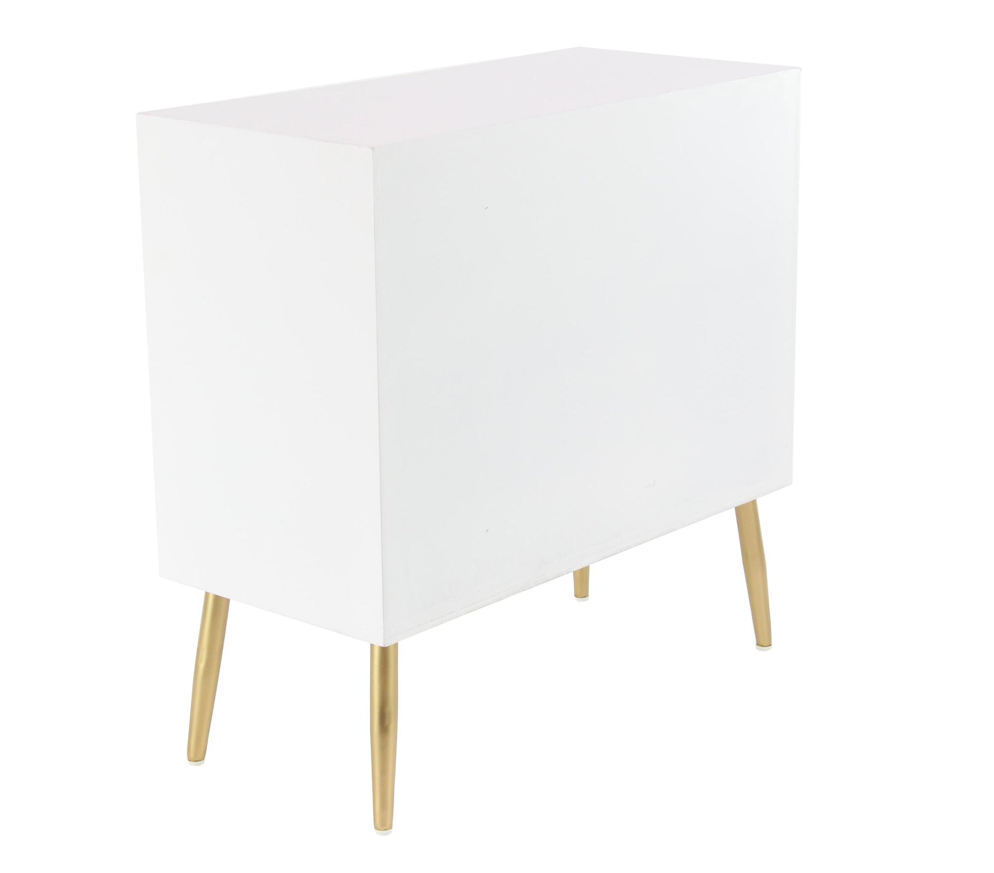 Geometric White Wooden 3 Drawer Room Chest with Gold Legs