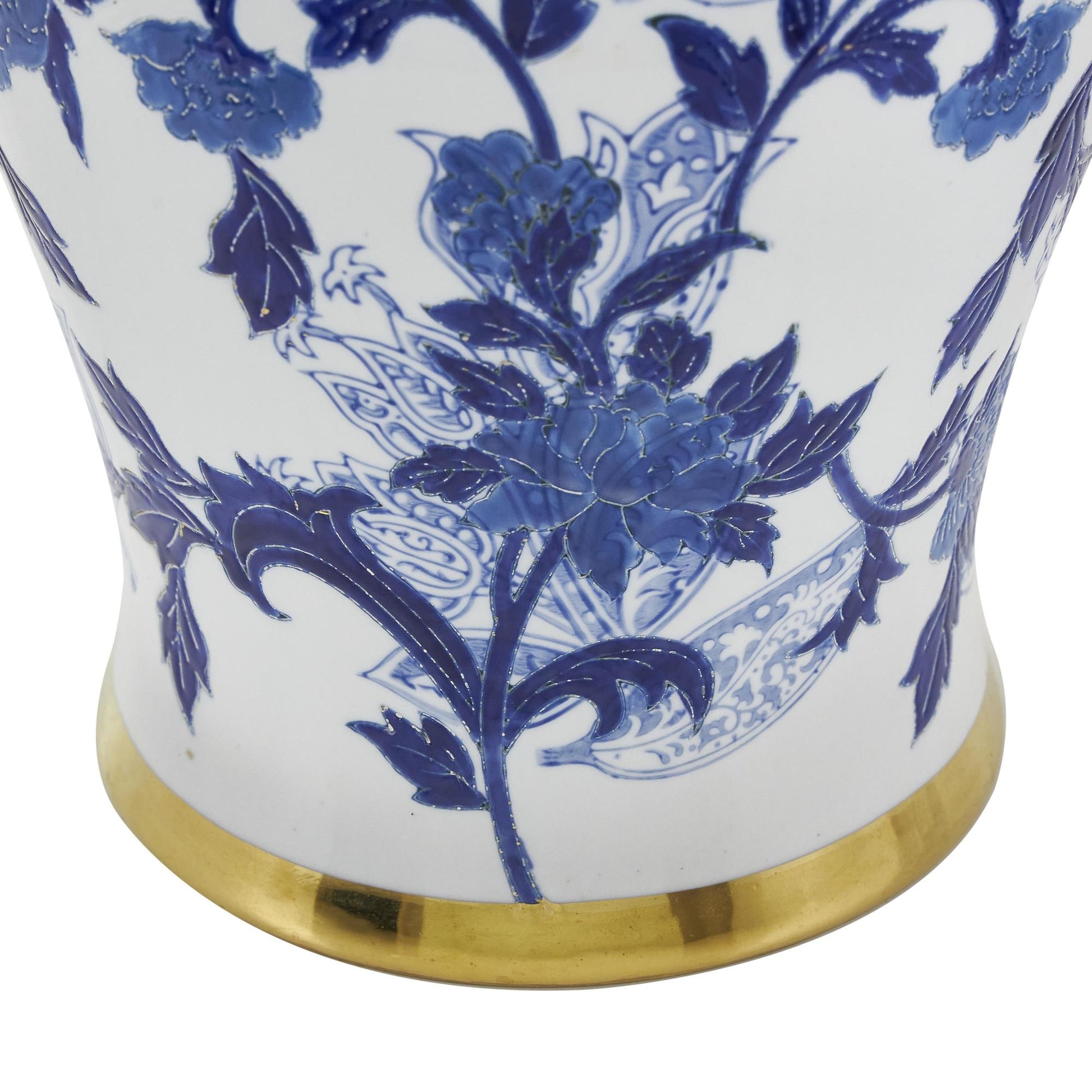 Floral Blue Ceramic Living Room Decorative Jars with Cream and Gold Accents