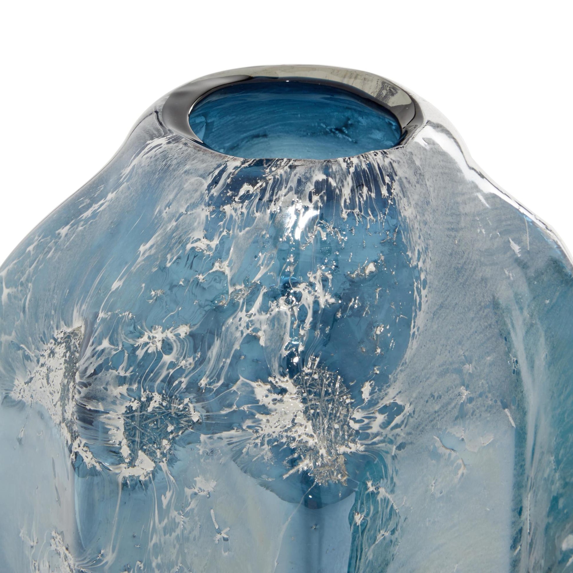 Set of 2 Blue Glass Handmade Blown Decorative Vase