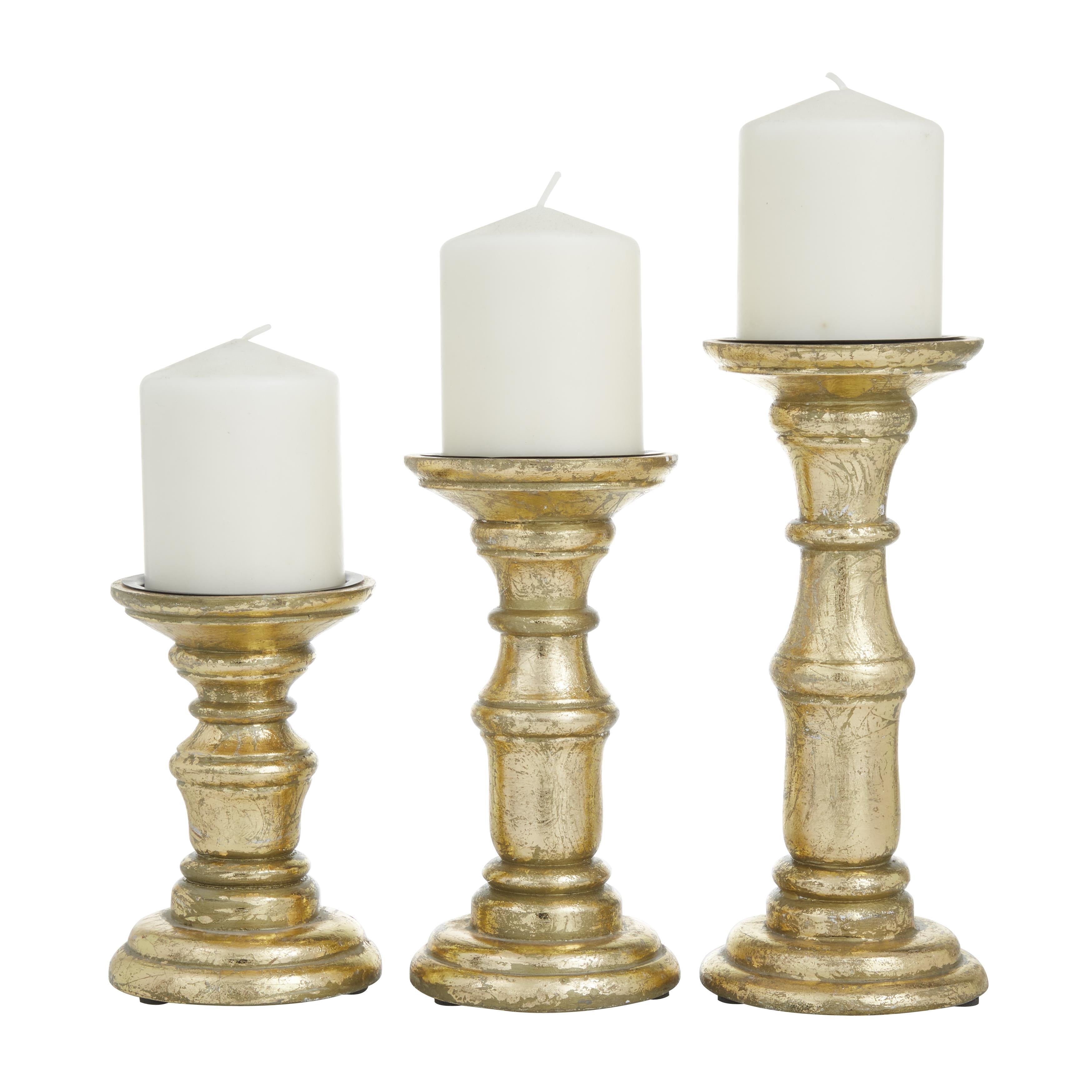Set of 3 Mango Wood Turned Style Pillar Decorative Candle Holder