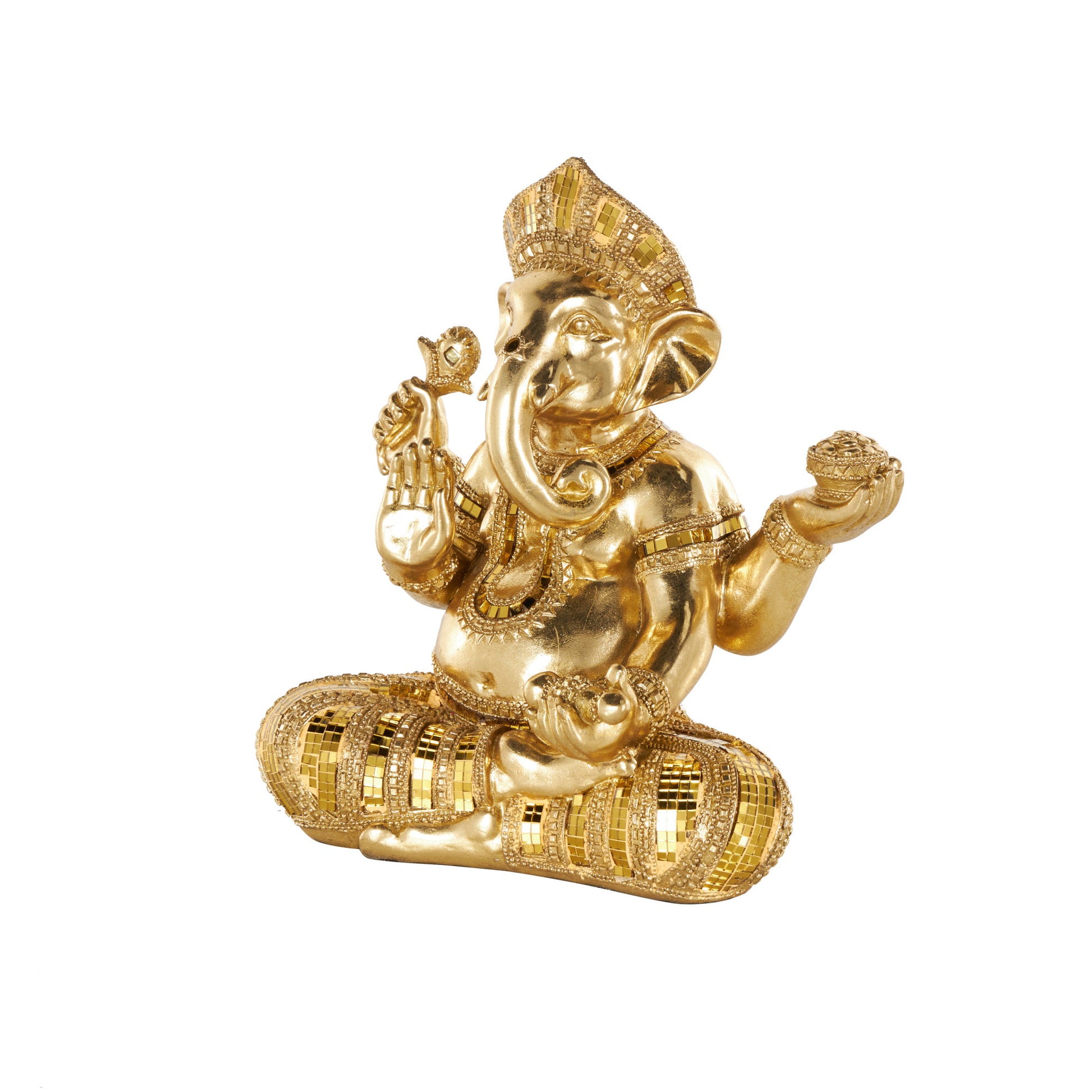 Ganesh Gold Resin Decorative Sculpture with Mosaic Details