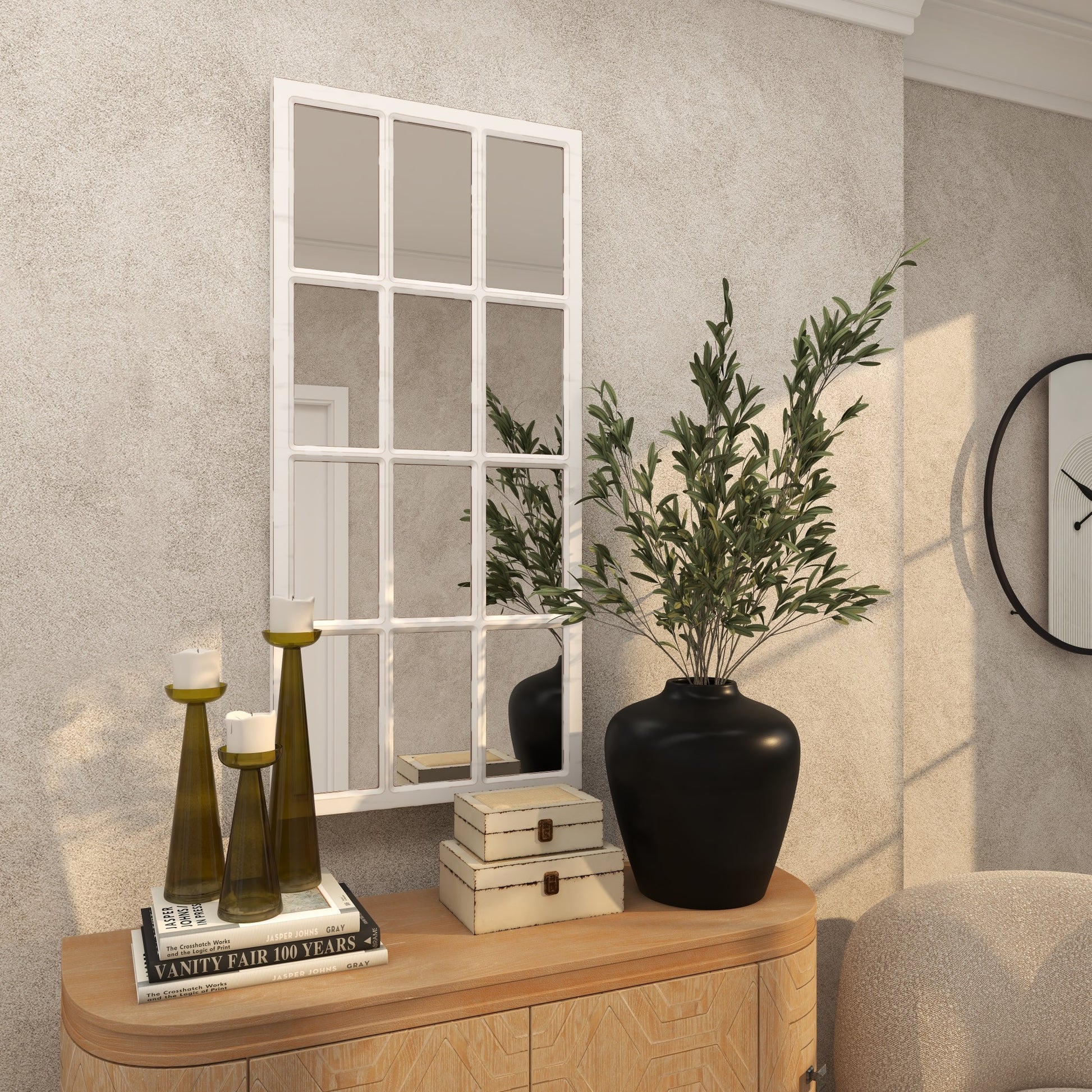White Wood Window Pane Inspired Room Wall Mirror