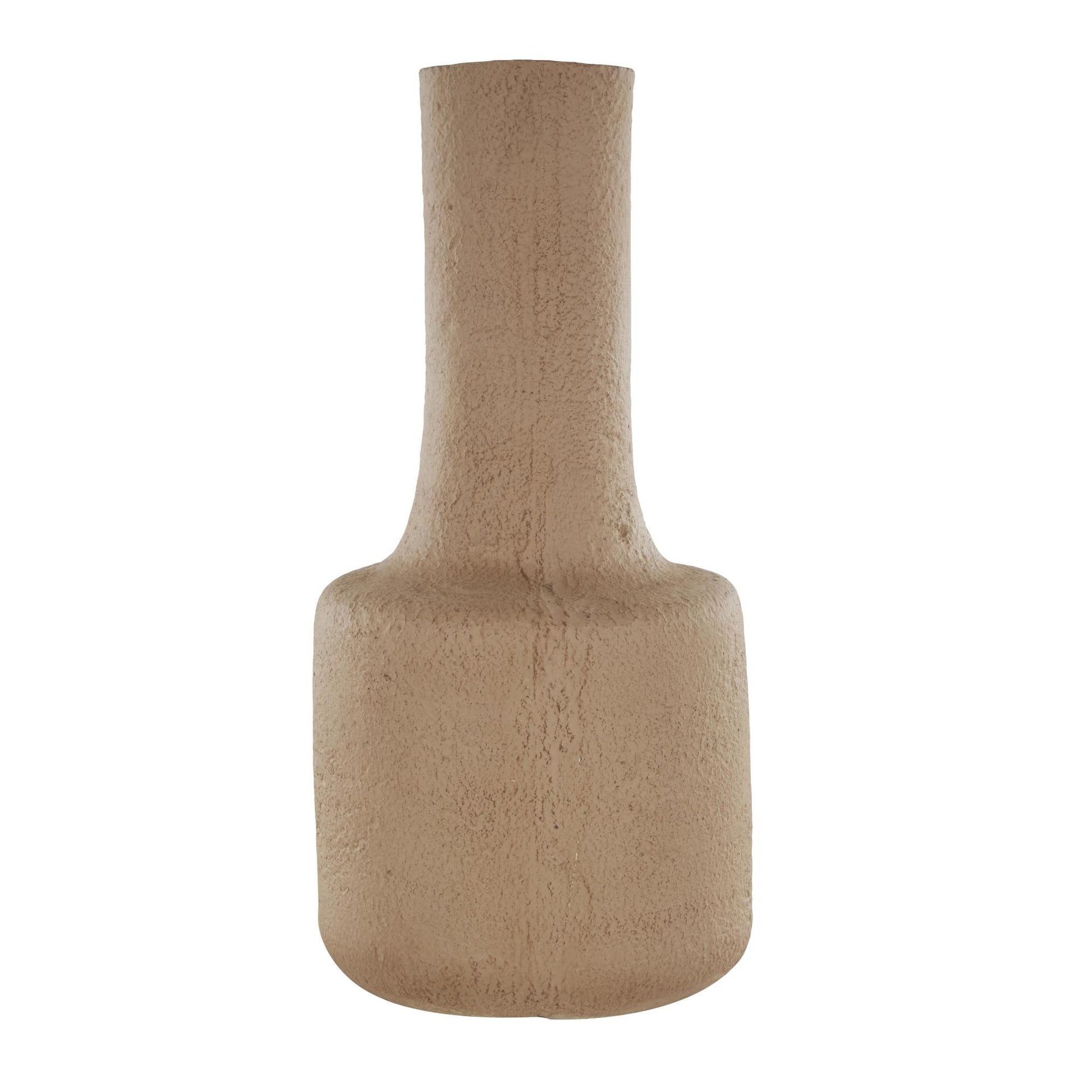 Abstract Brown Paper Mache Distressed Textured Decorative Vase with Triangular Handle