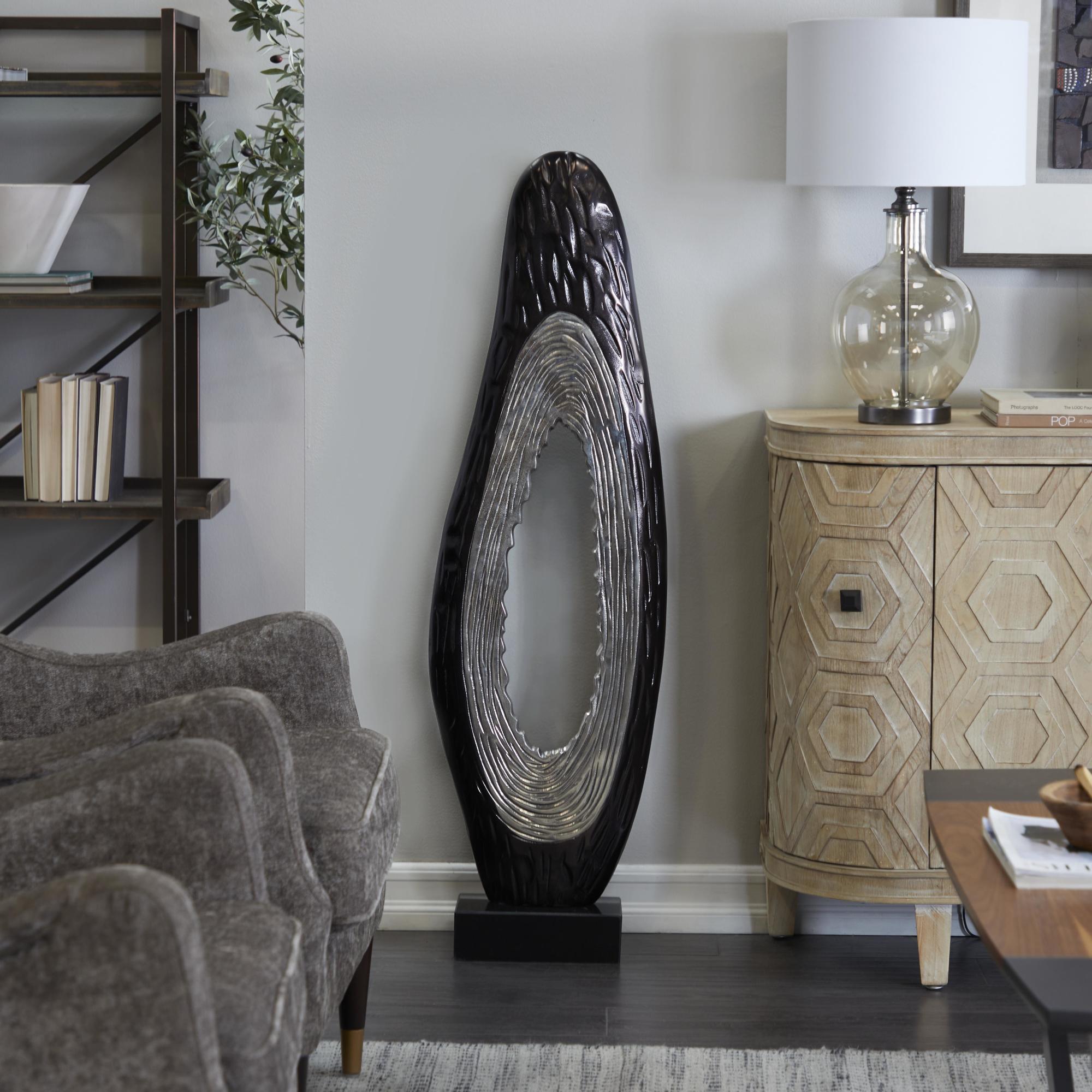 Abstract Aluminum Metal Teardrop Decorative Sculpture with Black Base