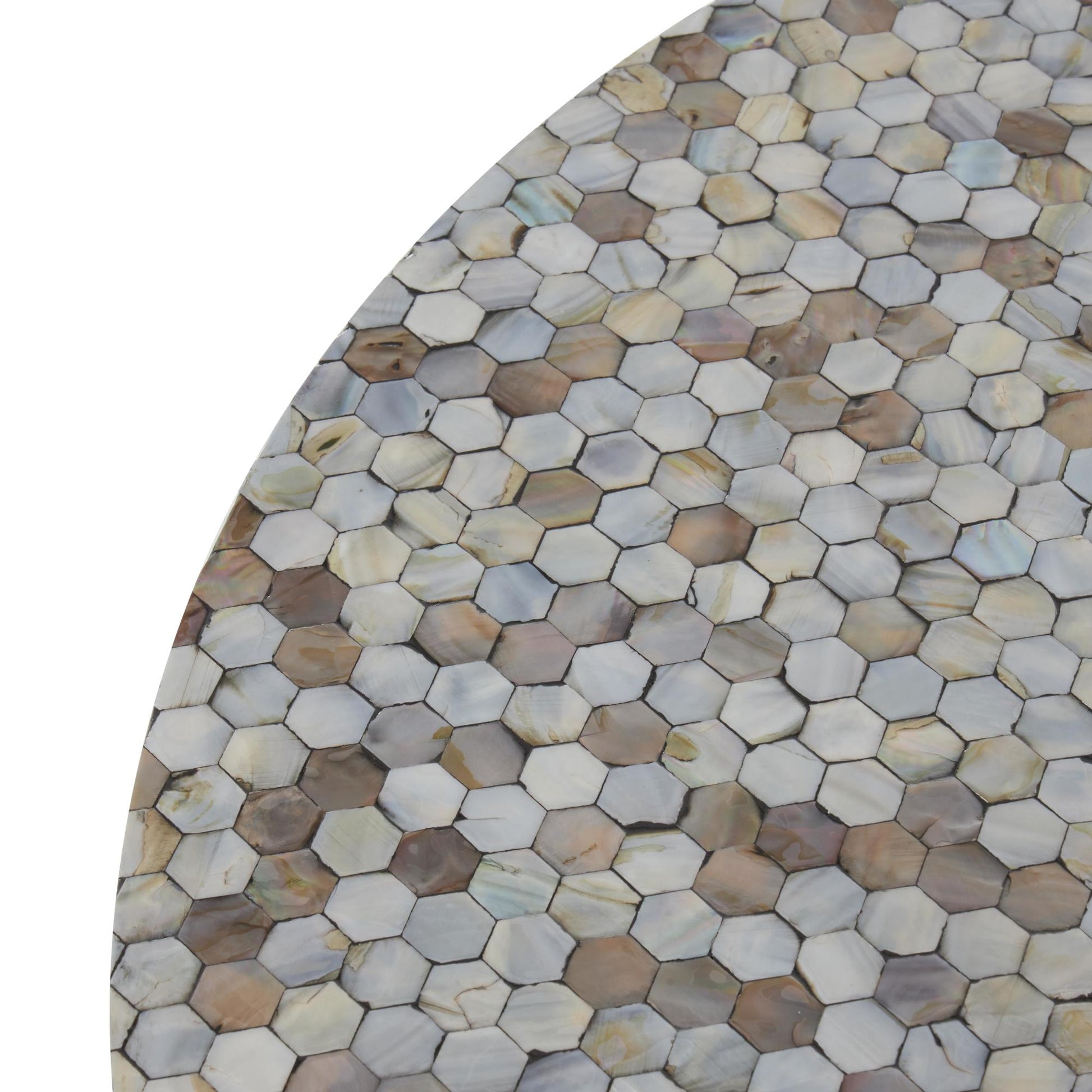 Geometric Mother of Pearl Shell Handmade Mosaic Inlay Living Room Coffee Table with Black Metal Legs 38" x 38" x 12"