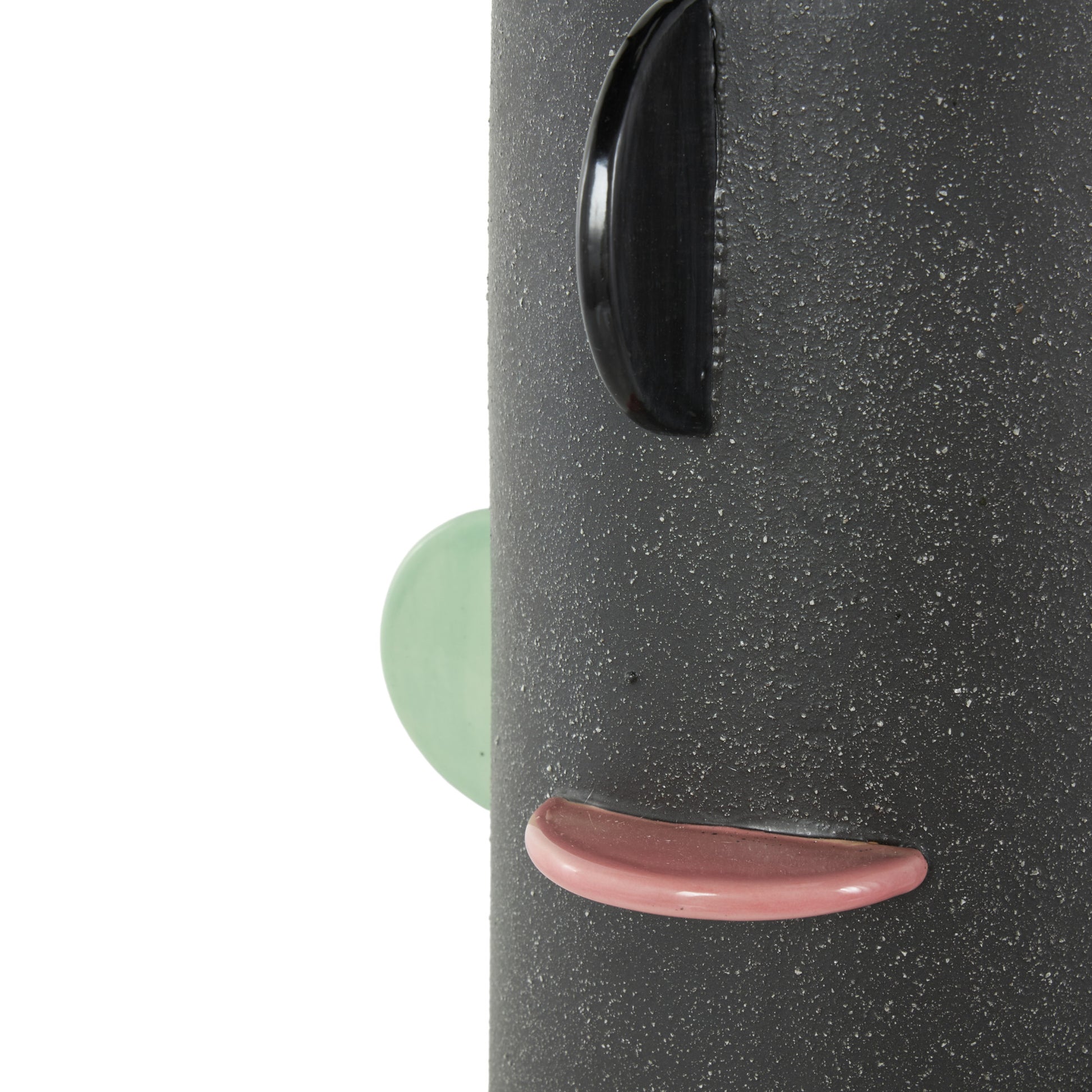 Black Ceramic Textured Decorative Vase with Multicolor Half-Moon Accents
