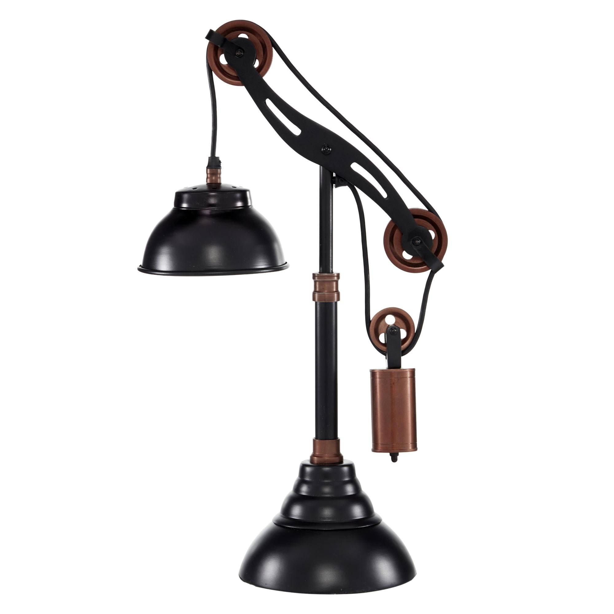 Black Aluminum Metal Pulley Room Desk Lamp with Copper Accents