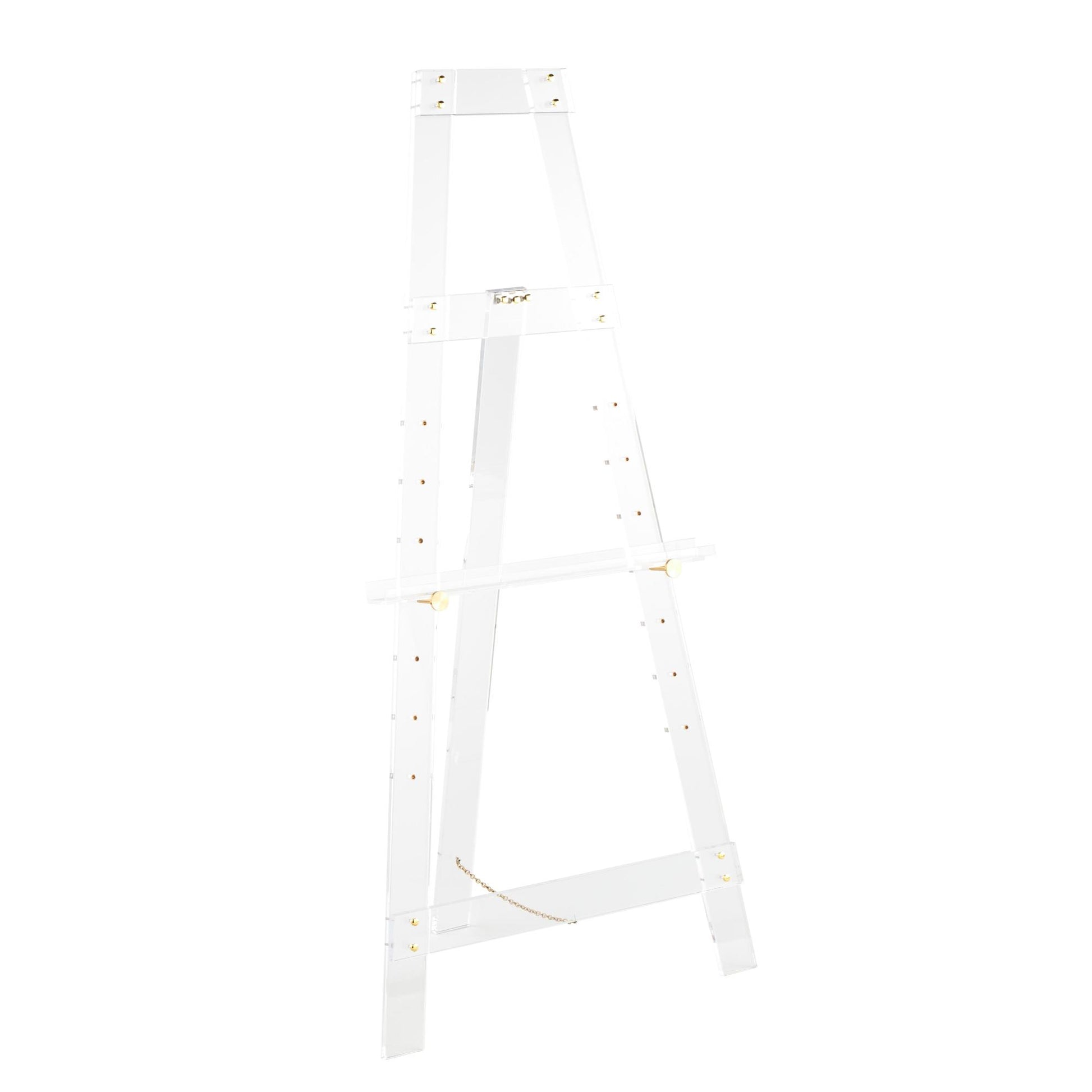 Acrylic Plastic Adjustable 7 Tier Display Easel with Gold Metal Hardware and Chain Support 24" x 17" x 57"