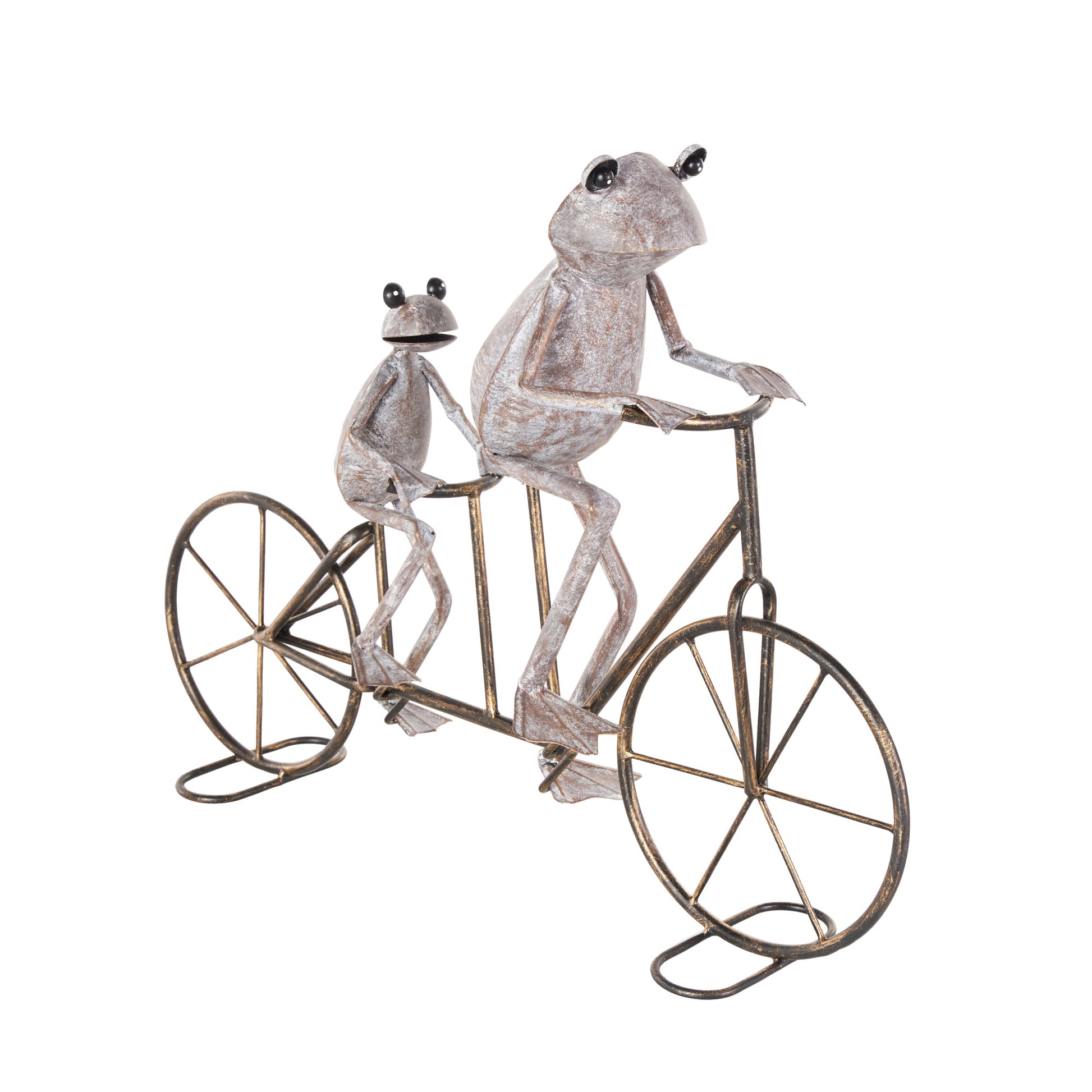 Frog Metal On Bicycle Decorative Garden Sculpture with Gold Accents 23" x 6" x 17"