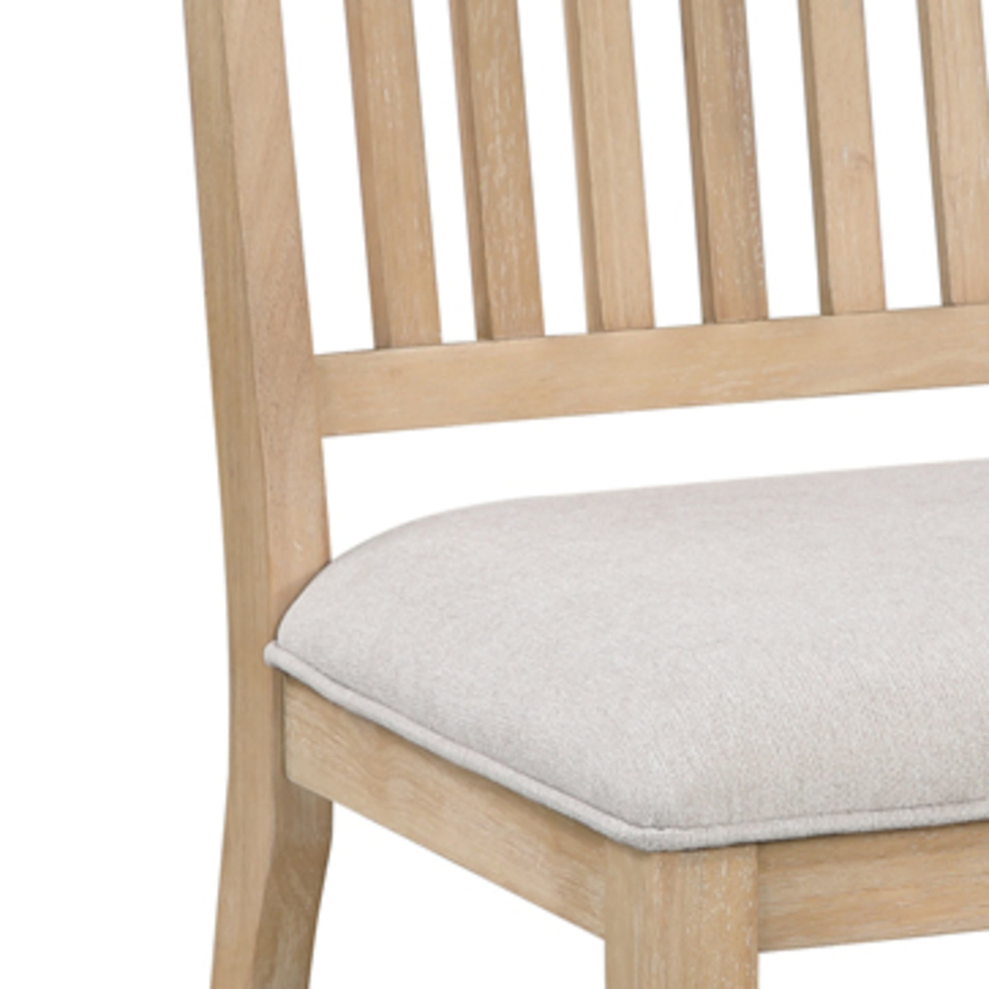 Set of 2 Light Brown Wood Kitchen Dining Chair with Cream Fabric Seat and Slatted Back