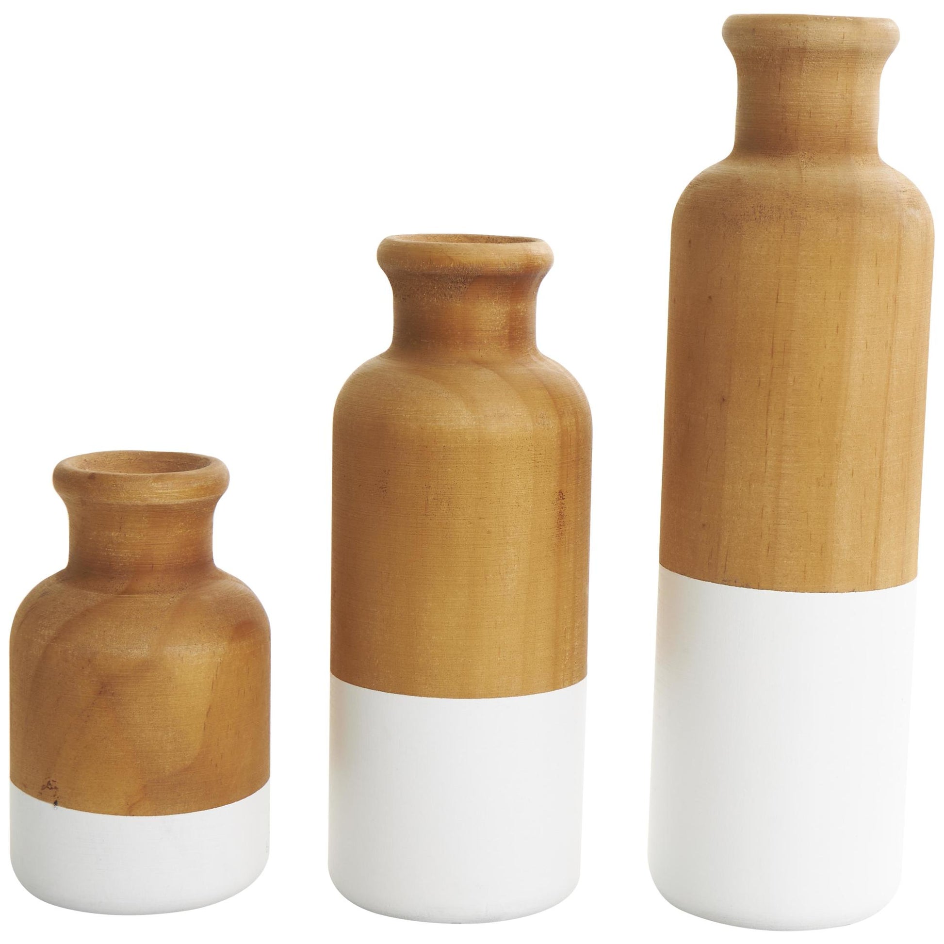Set of 3 Wood Colorblock Decorative Vase with White Bases Set of 3 10", 8", 5"H