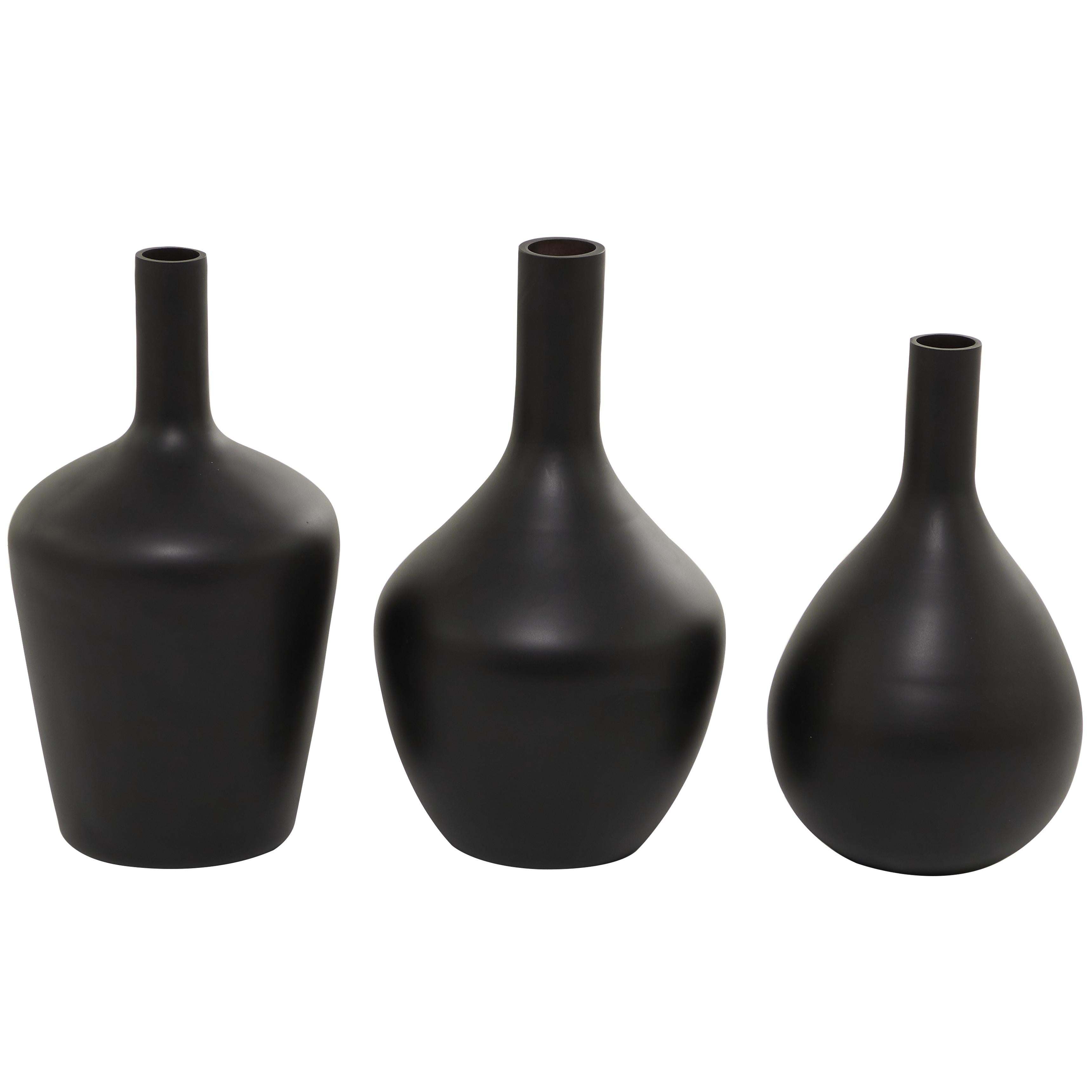 Set of 3 Glass Decorative Vase with Gold Rim