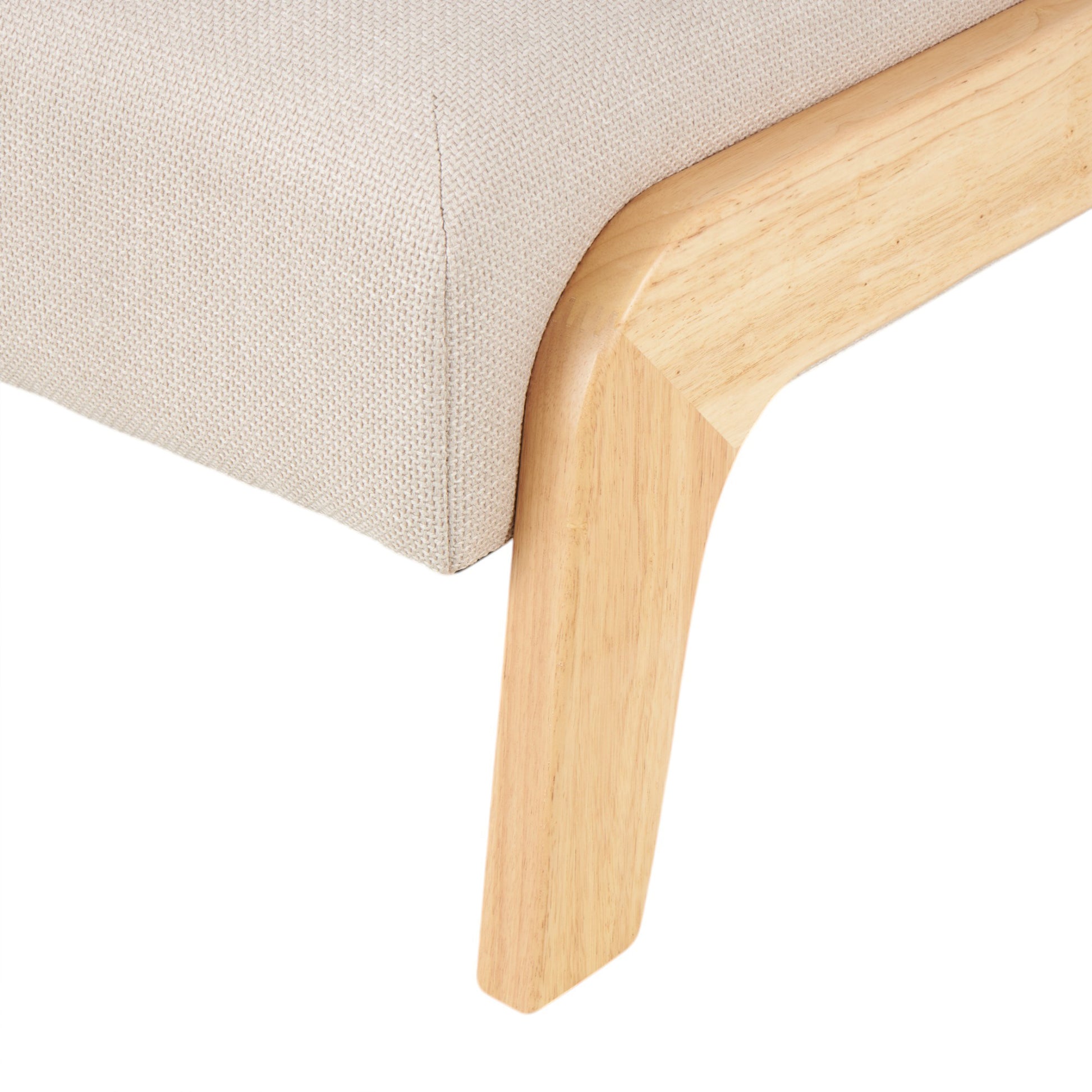 Beige Polyester Square Boucle Living Room Accent Chair with Brown Wooden Legs