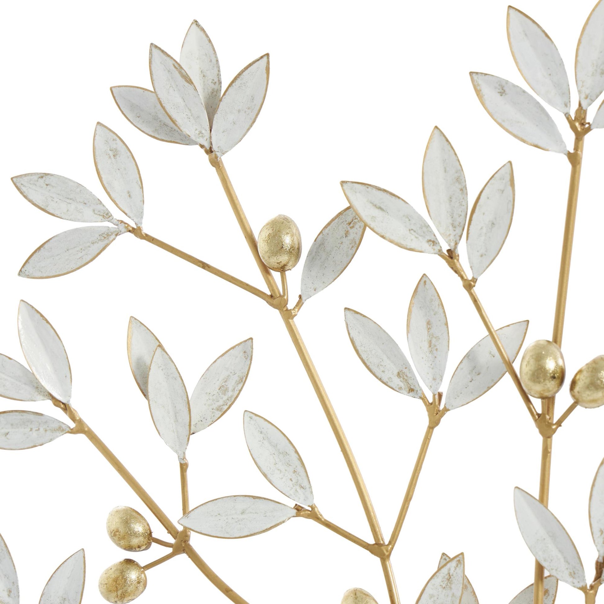 Tree Gold Metal Metallic Decorative Sculpture with White Leaves