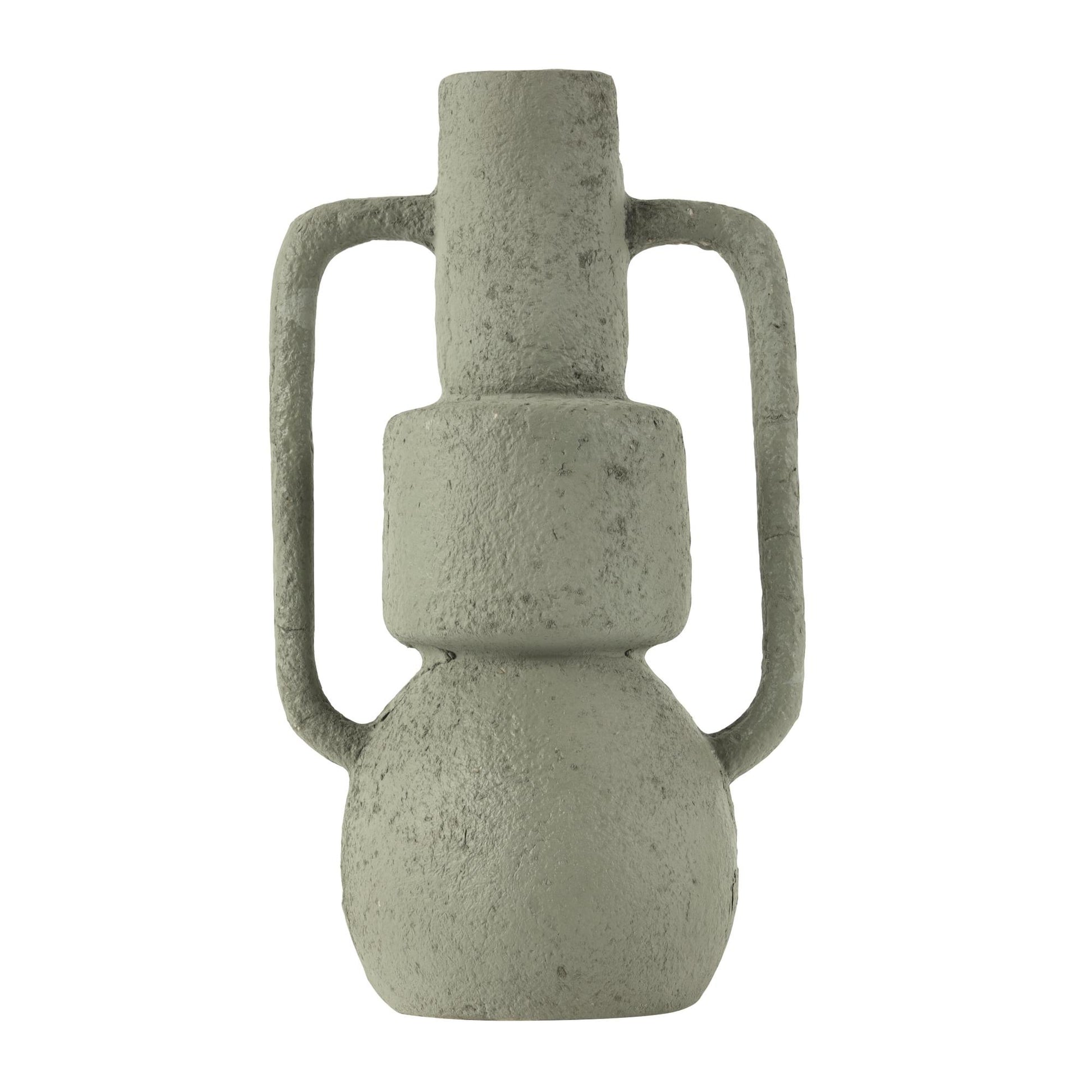 Abstract Light Gray Paper Mache Textured Decorative Vase with Squared Handles