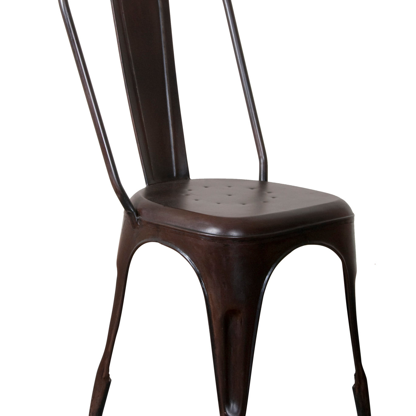 Brown Metal Weathered Cello Kitchen Dining Chair with Tapered Legs and Perforated Seat