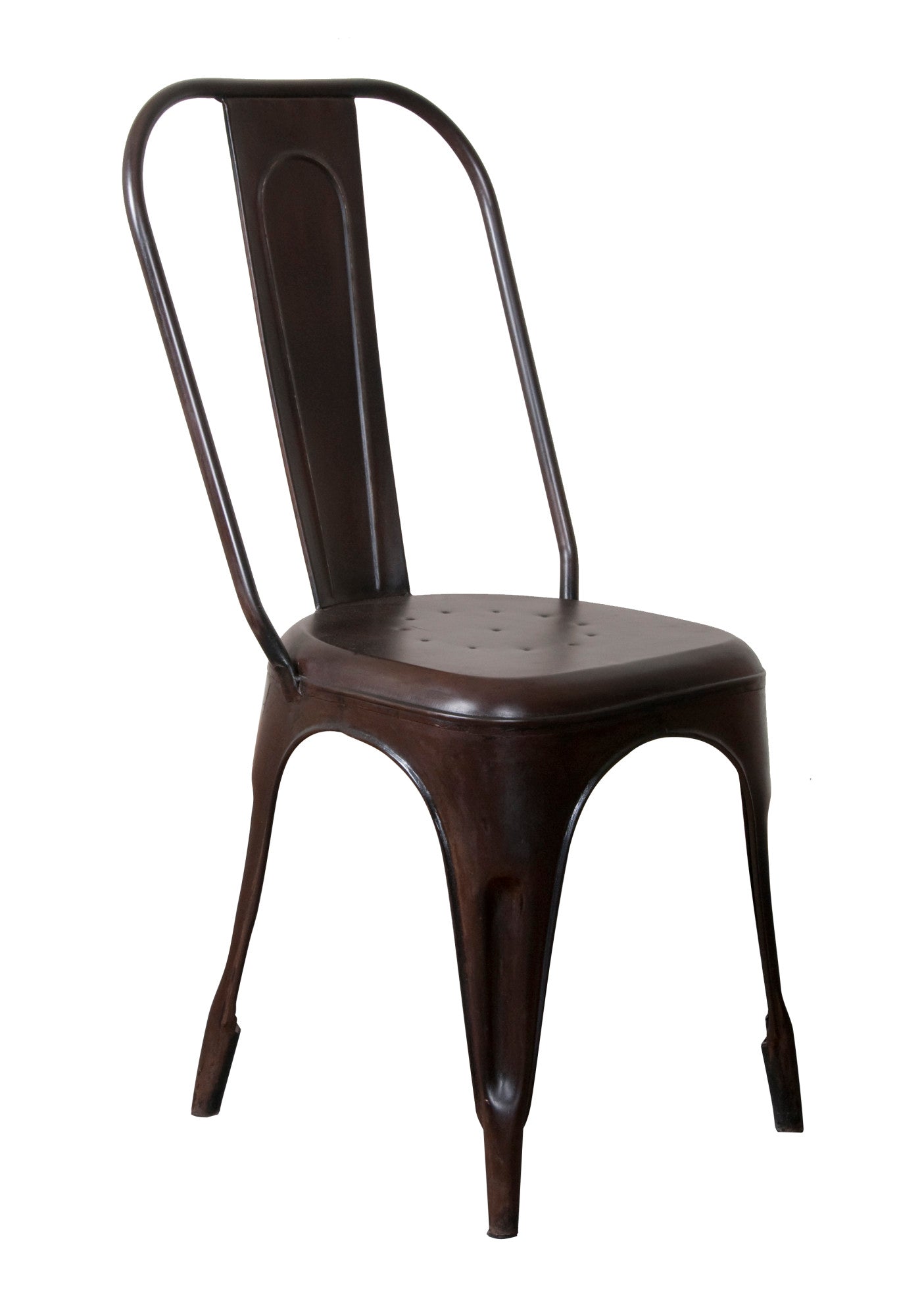 Brown Metal Weathered Cello Kitchen Dining Chair with Tapered Legs and Perforated Seat