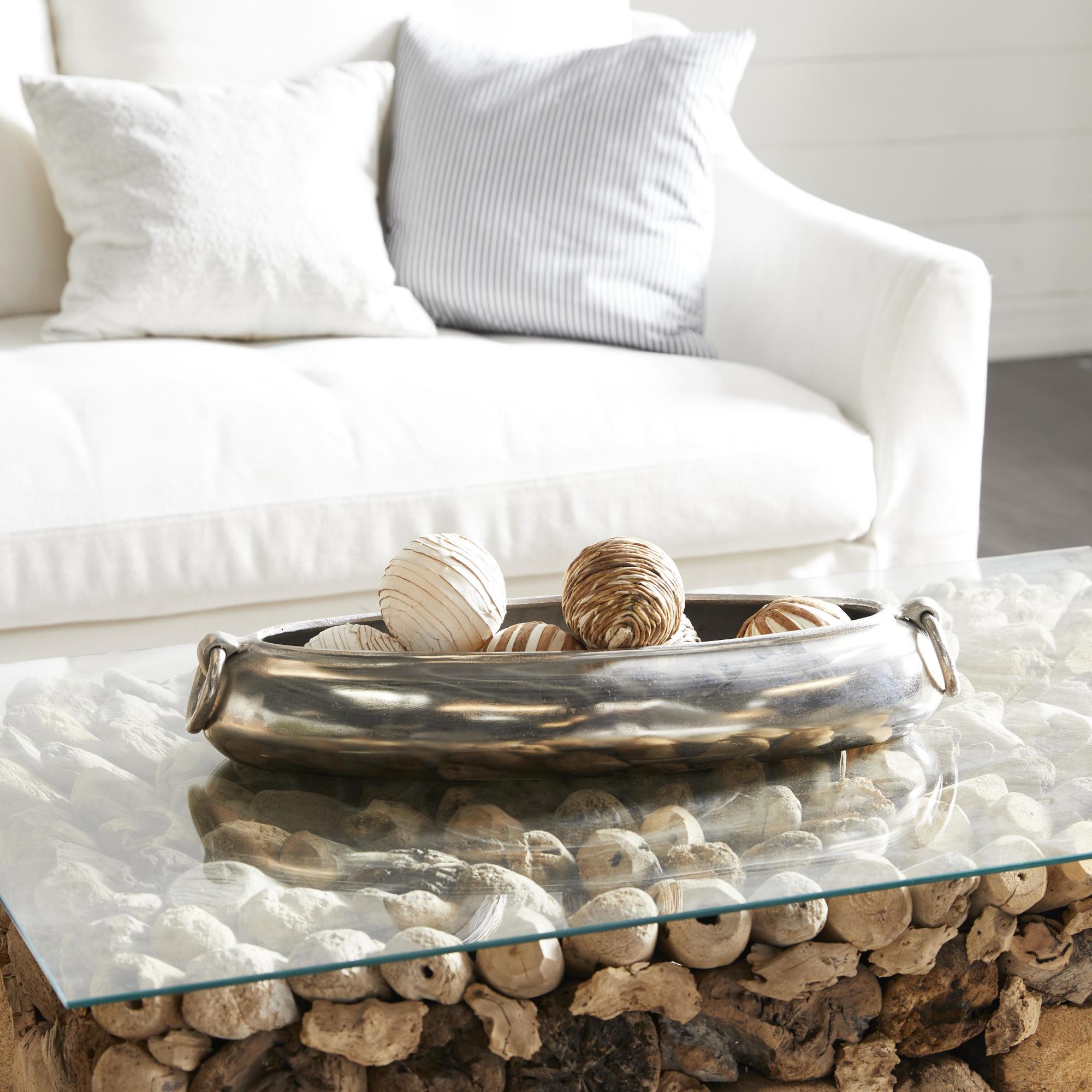 Silver Aluminum Metal Large Decorative Bowl with Ring Handles