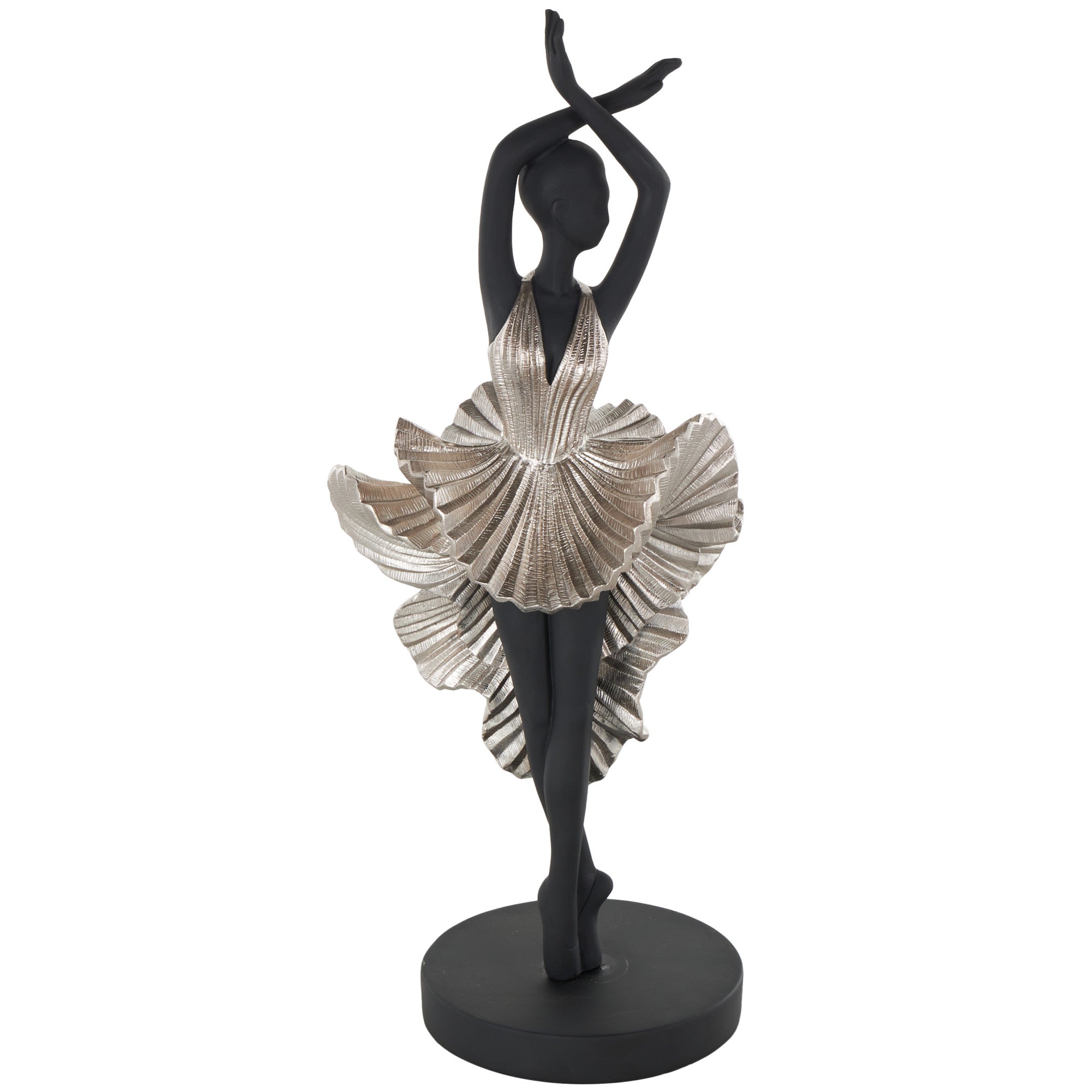 Dancer Black Polyresin Ballerina Decorative Sculpture with Silver Dress