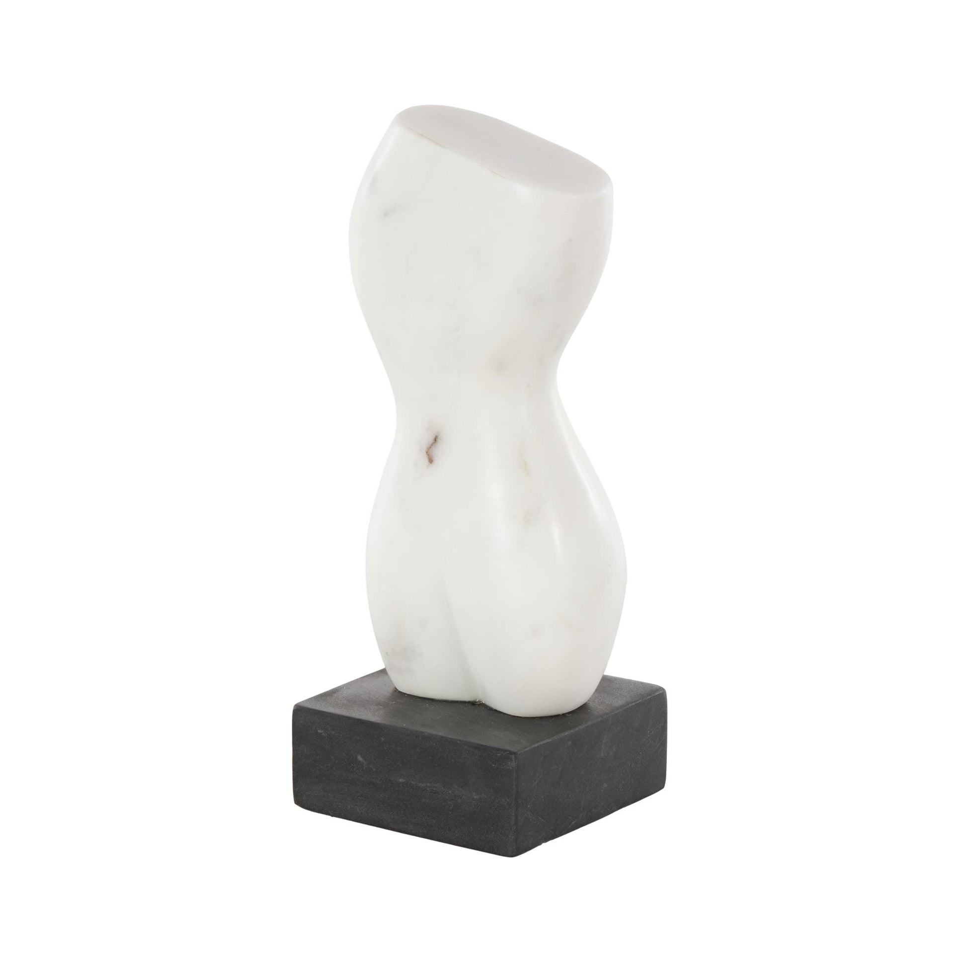 Woman White Marble Abstract Female Form Decorative Sculpture with Black Block Base