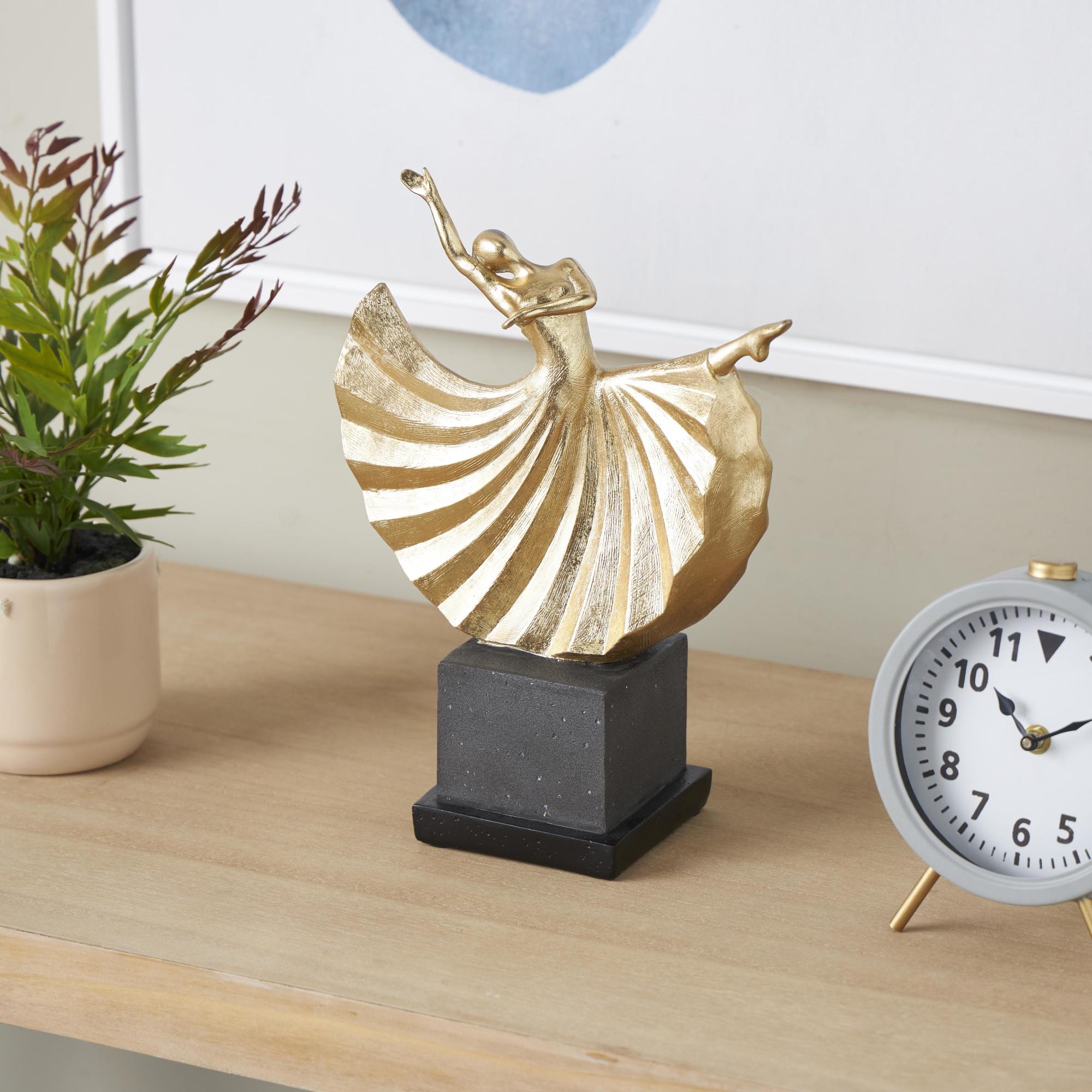Dancer Gold Polystone Decorative Sculpture with Black Square Base