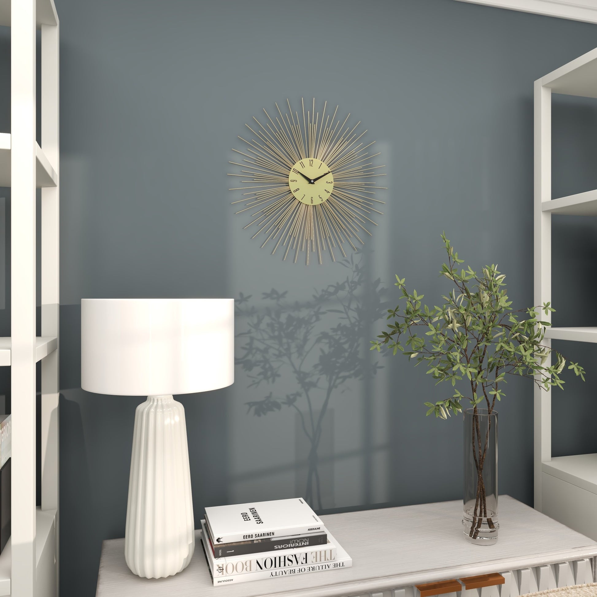 Starburst Gold Metal Decorative Wall Clock with Black Accents