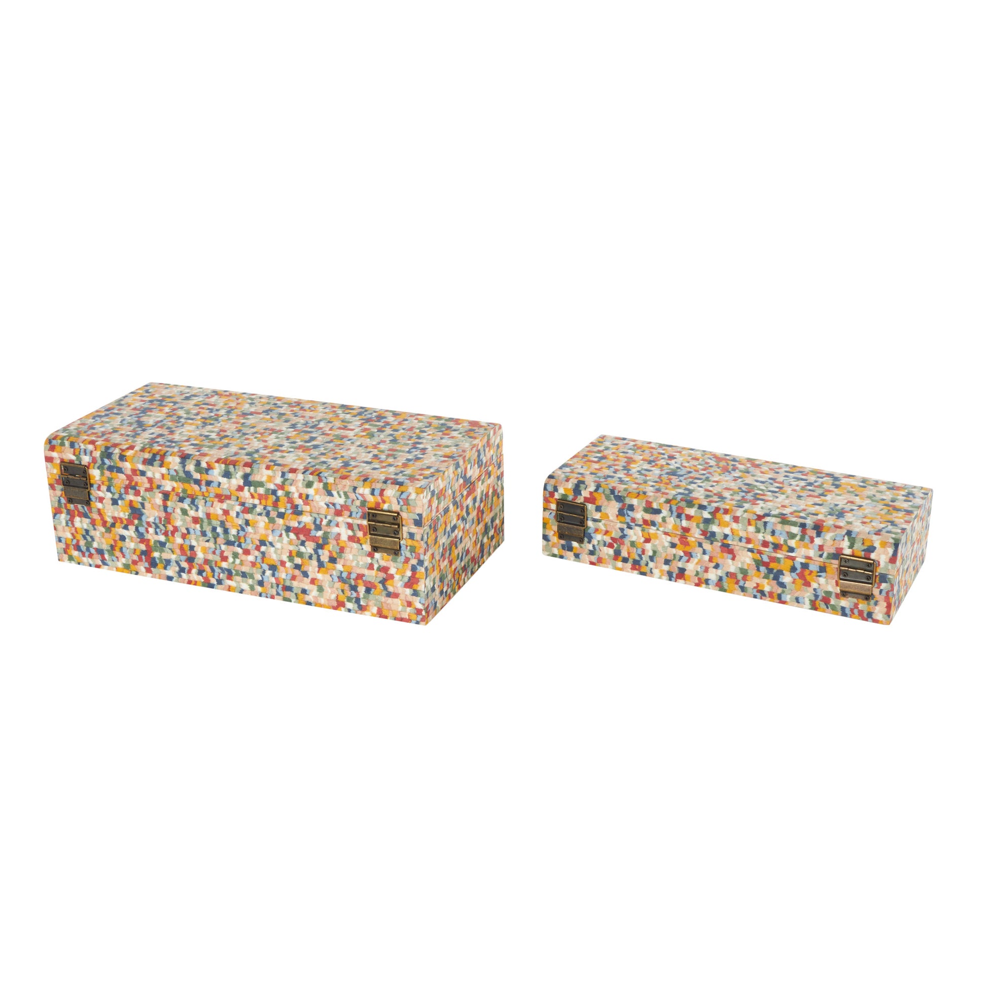 Set of 2 Fabric Handmade Storage Decorative Box with Bronze Latches