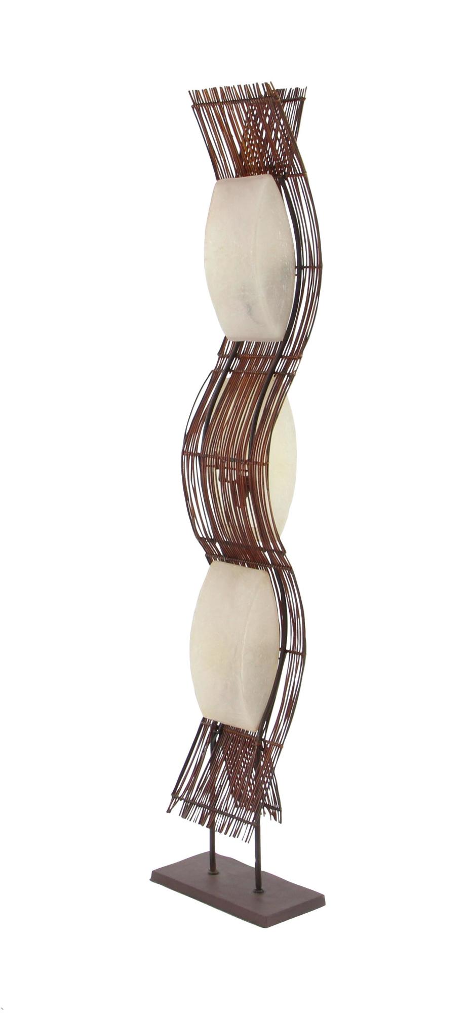 Tribal Brown Bamboo Wood Wavy Room Floor Lamp with Cream Lamp Shades