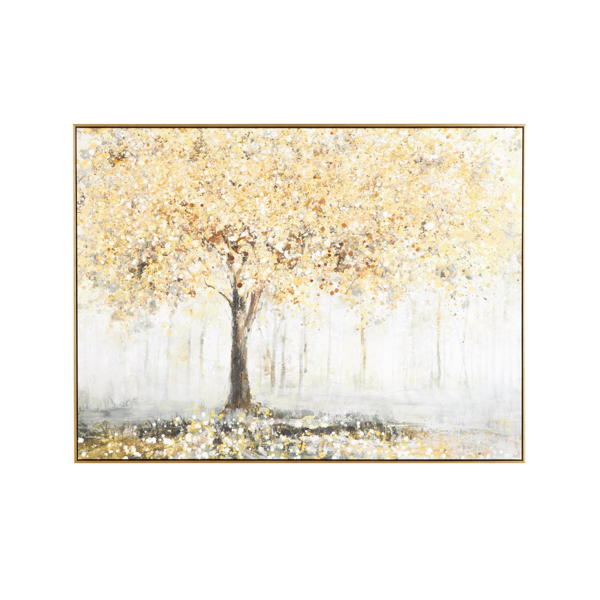 Landscape Gold Canvas Paint Splatter Forest Living Room Framed Wall Art