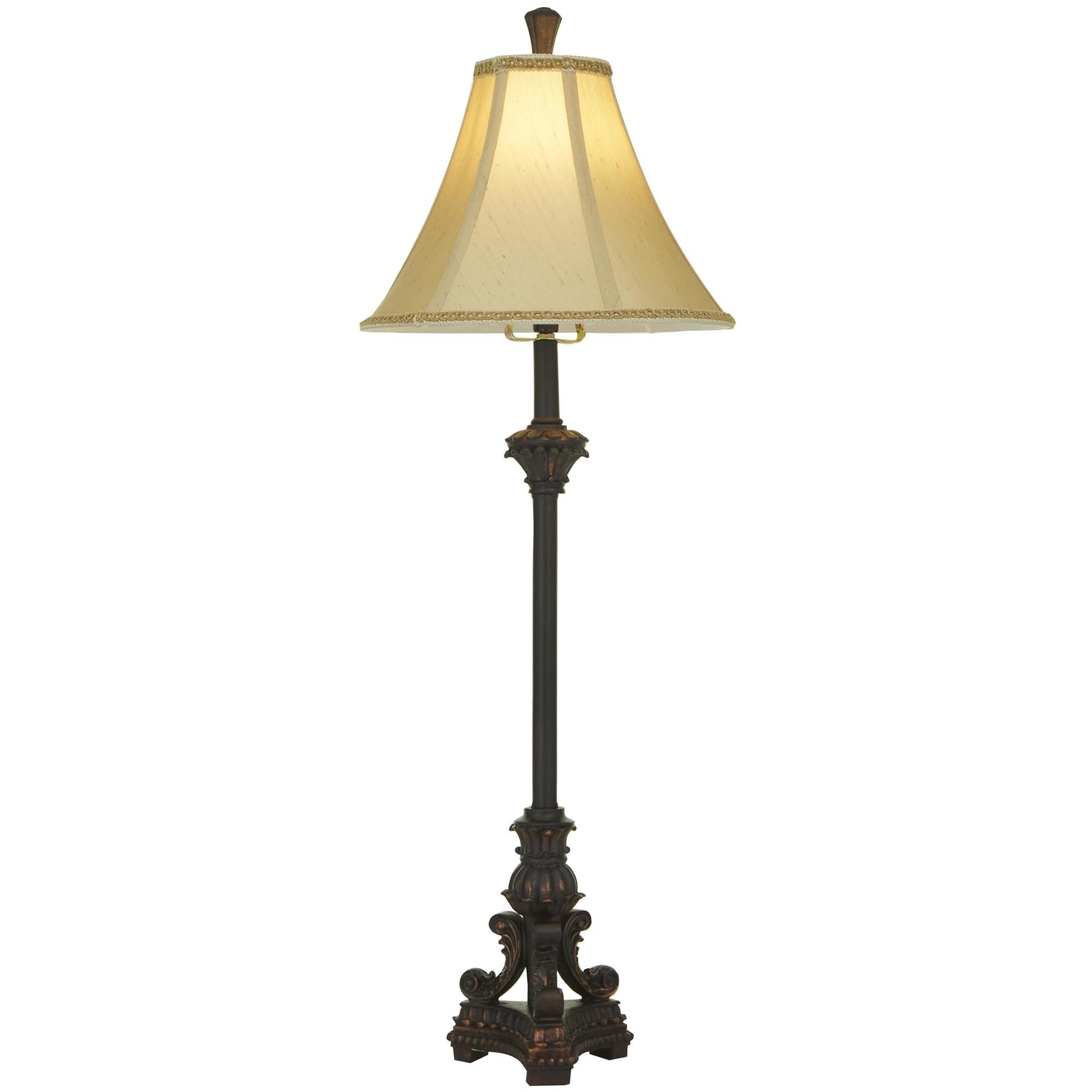 Scroll Bronze Polystone Antique Style Room Buffet Lamp with Tassel Pull Chain