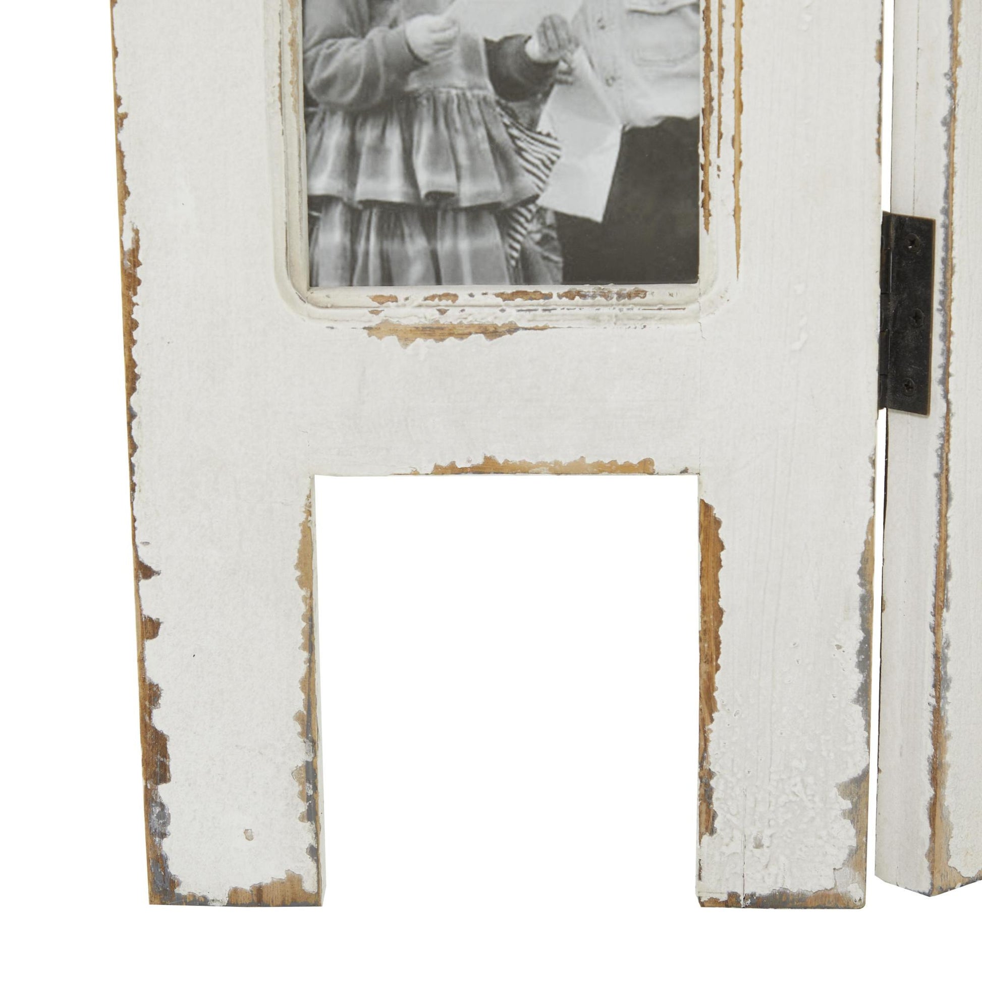 White Wooden Hinged Foldable Partition 3 Panel Partition Room Divider Screen with 15 Photo Slots