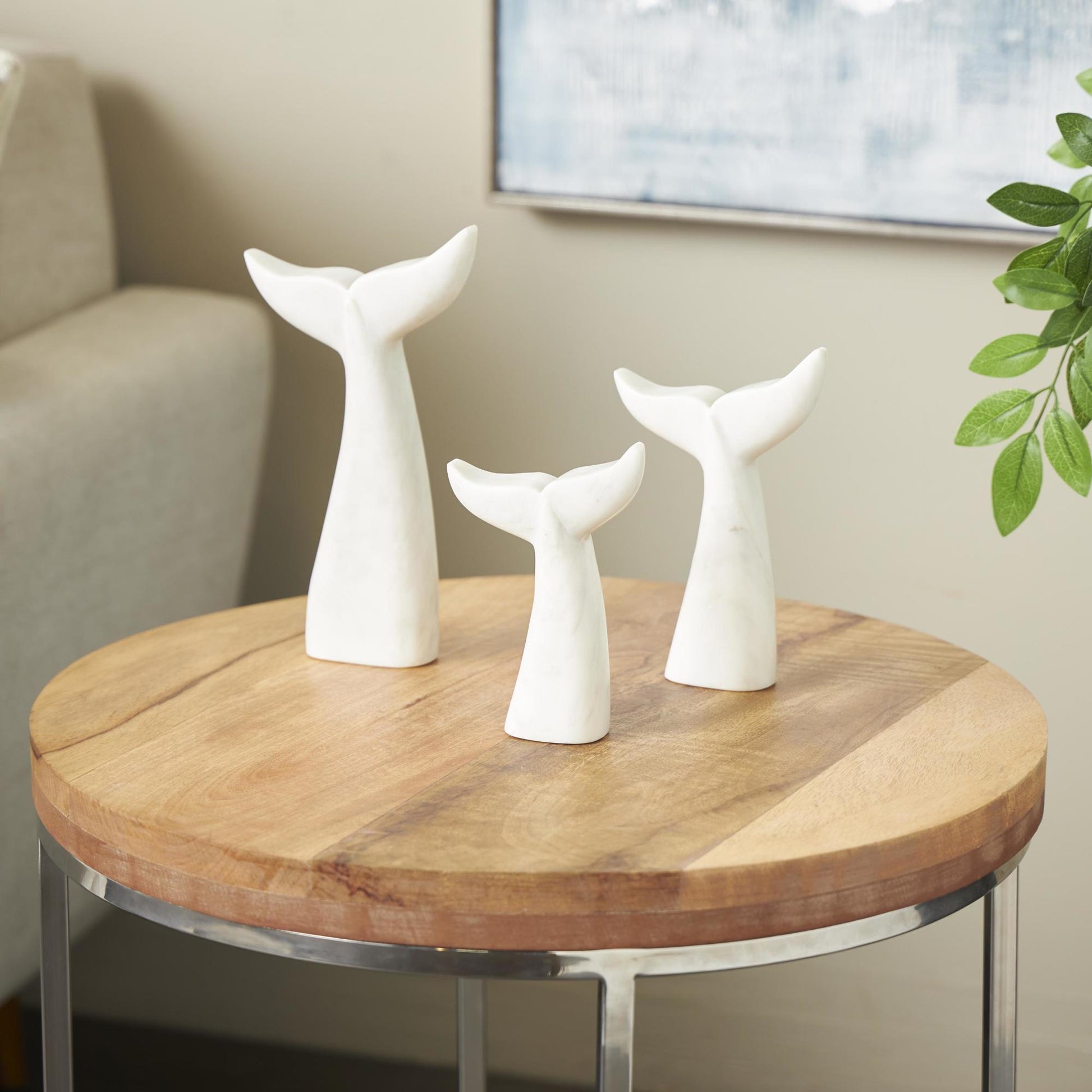 Set of 3 Whale Marble Tail Decorative Sculpture