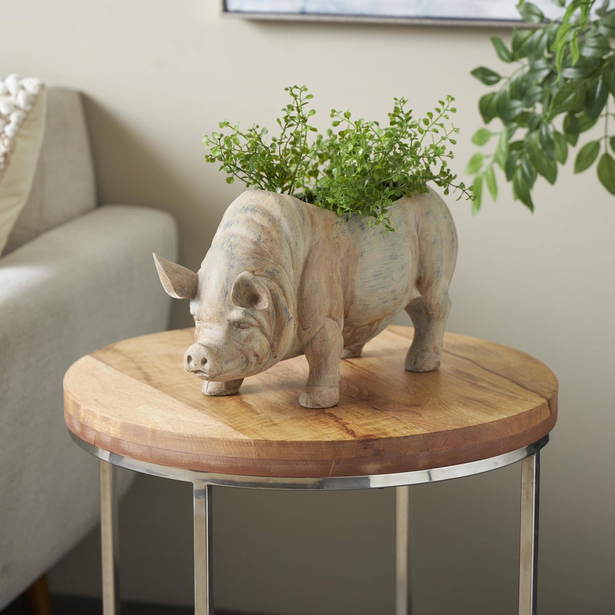 Pig Light Brown Resin Indoor Outdoor Planter with Distressed Details