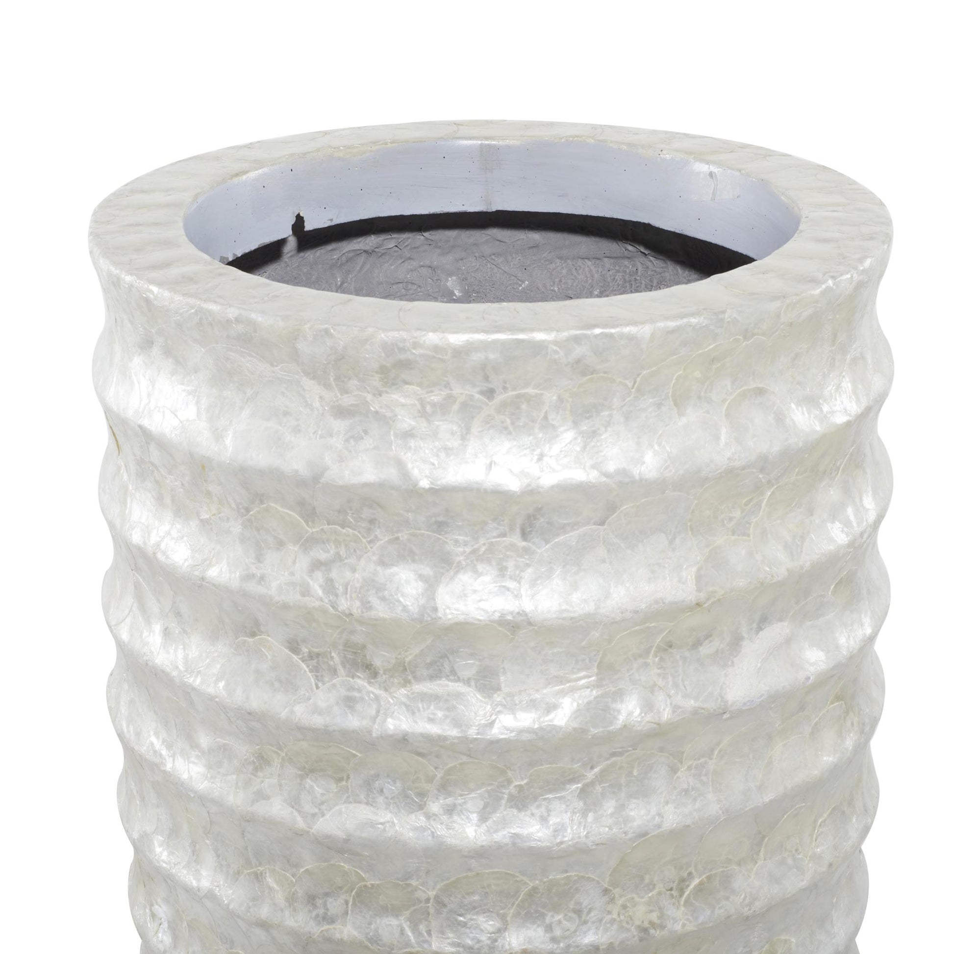 White Capiz Shell Tall Floor Decorative Vase with Ripple Design