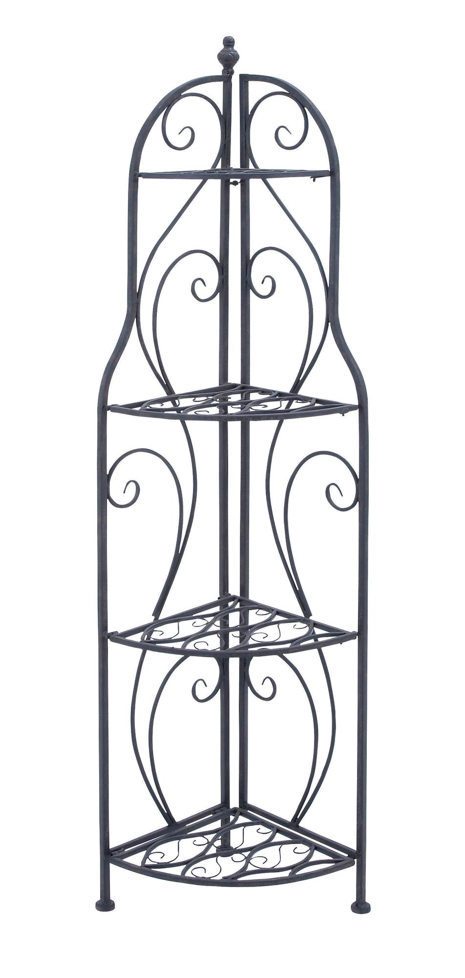Scroll Black Metal Indoor Outdoor Arched Tall Folding Corner 4 Shelf Decorative Bakers Rack