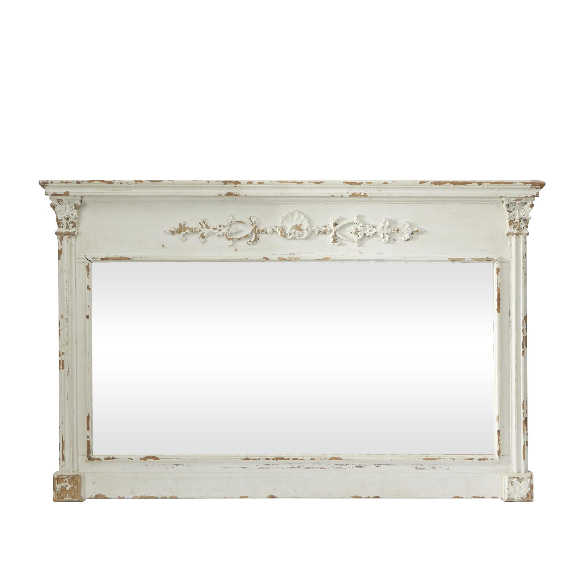 Floral Cream Wood Carved Room Wall Mirror with Distressing