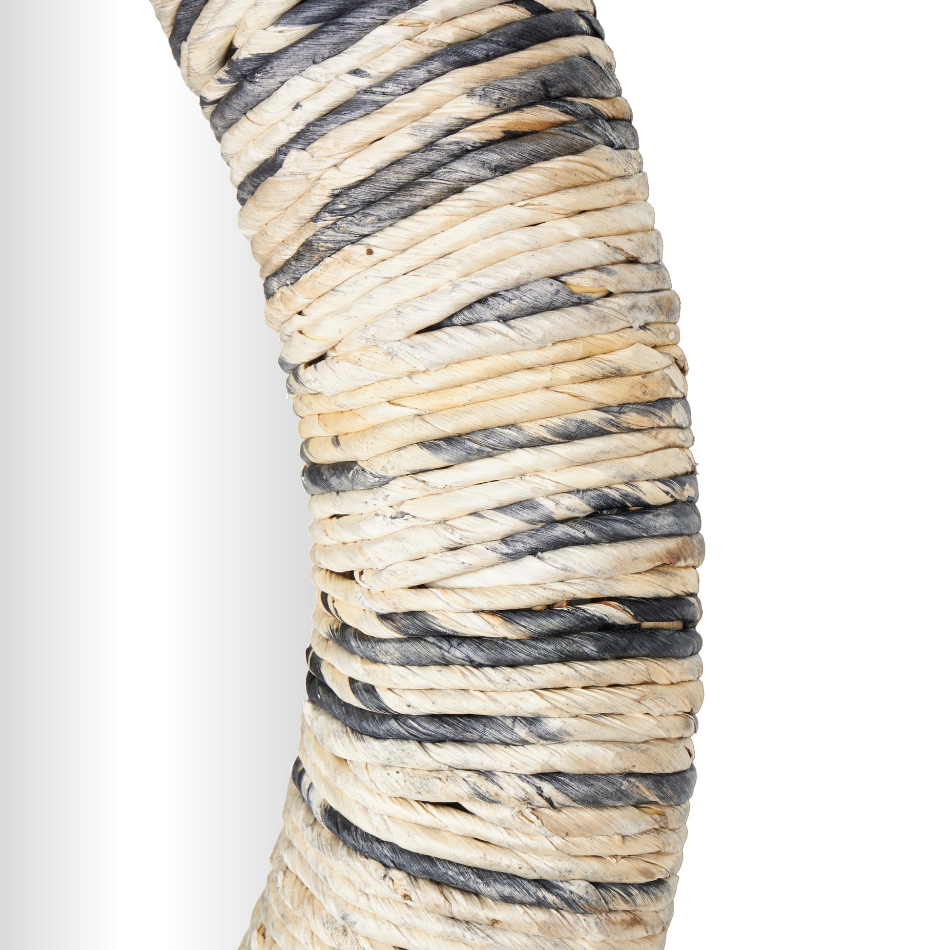 Beige Banana Leaf Room Wall Mirror with Coiled Frame and Blue Accents