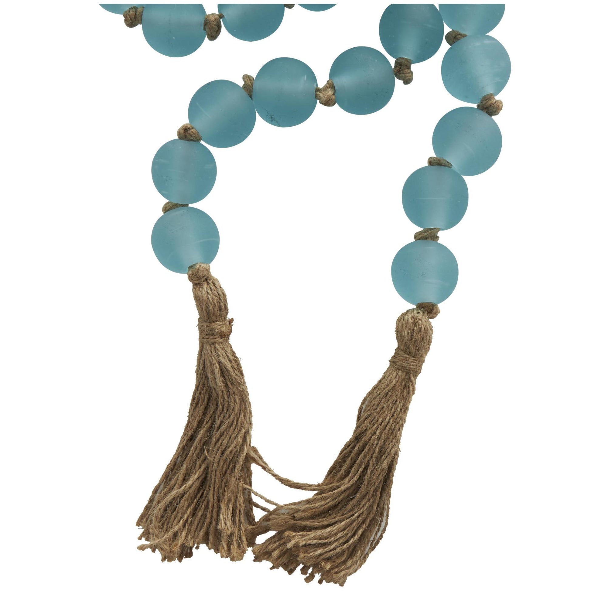 Glass Handmade Round Beaded Garland with Tassel with Knotted Brown Jute