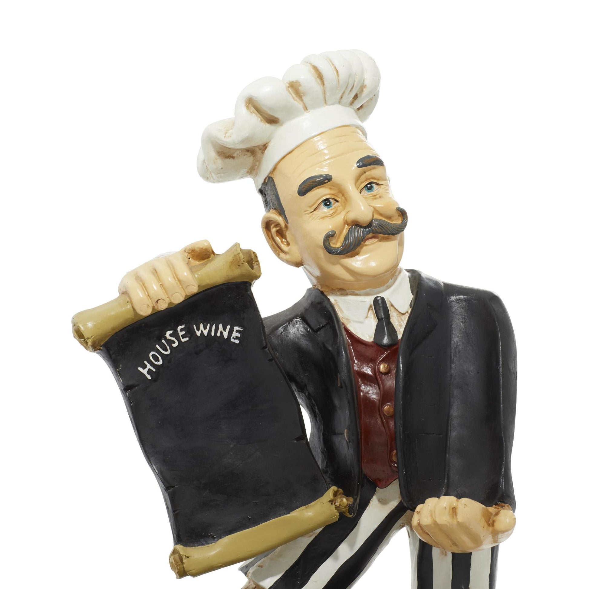 Chef Black Polystone Decorative Sculpture with Chalkboard and Wine Holder Slot