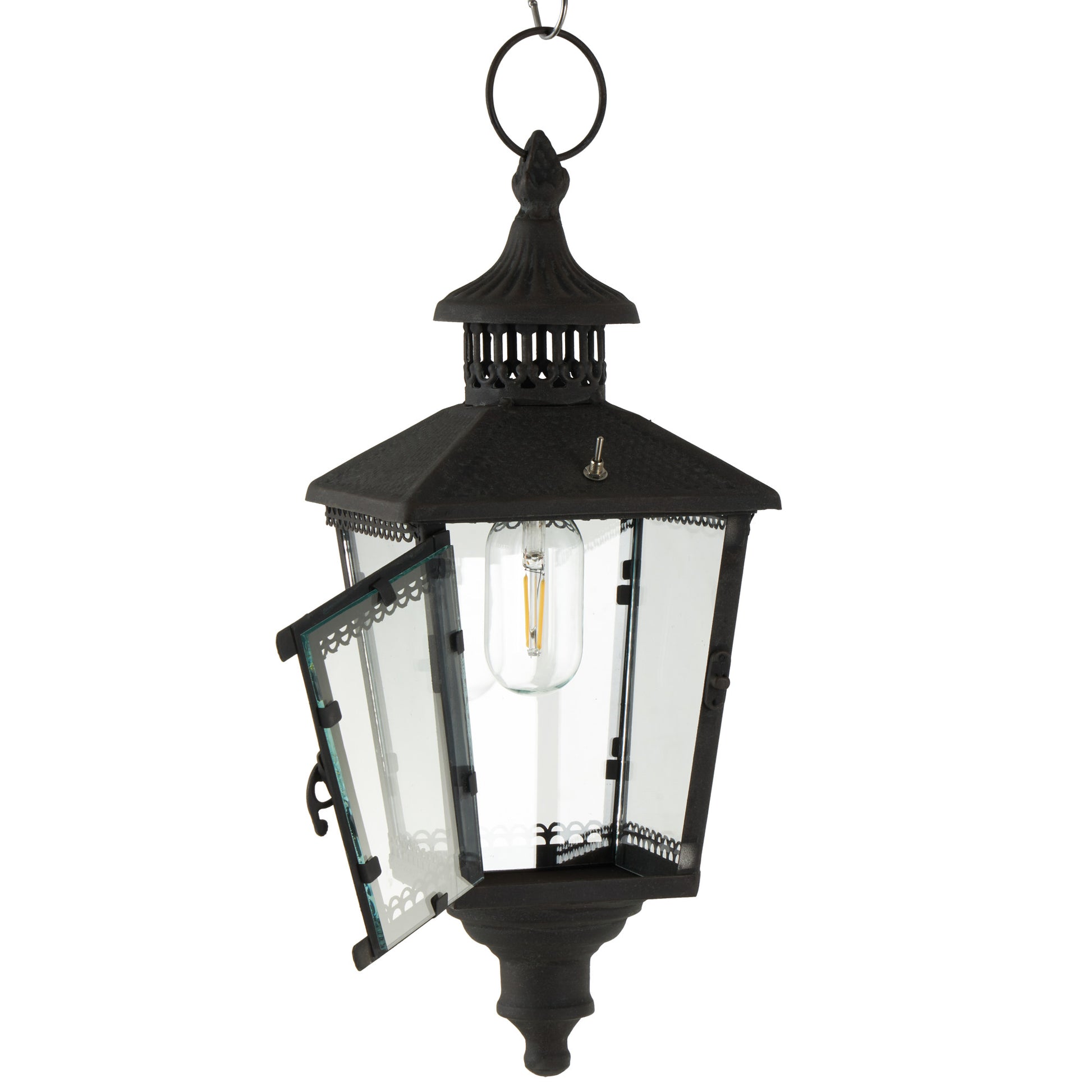 Light House Black Metal Style Decorative Indoor Outdoor Candle Lantern with Ring Handle