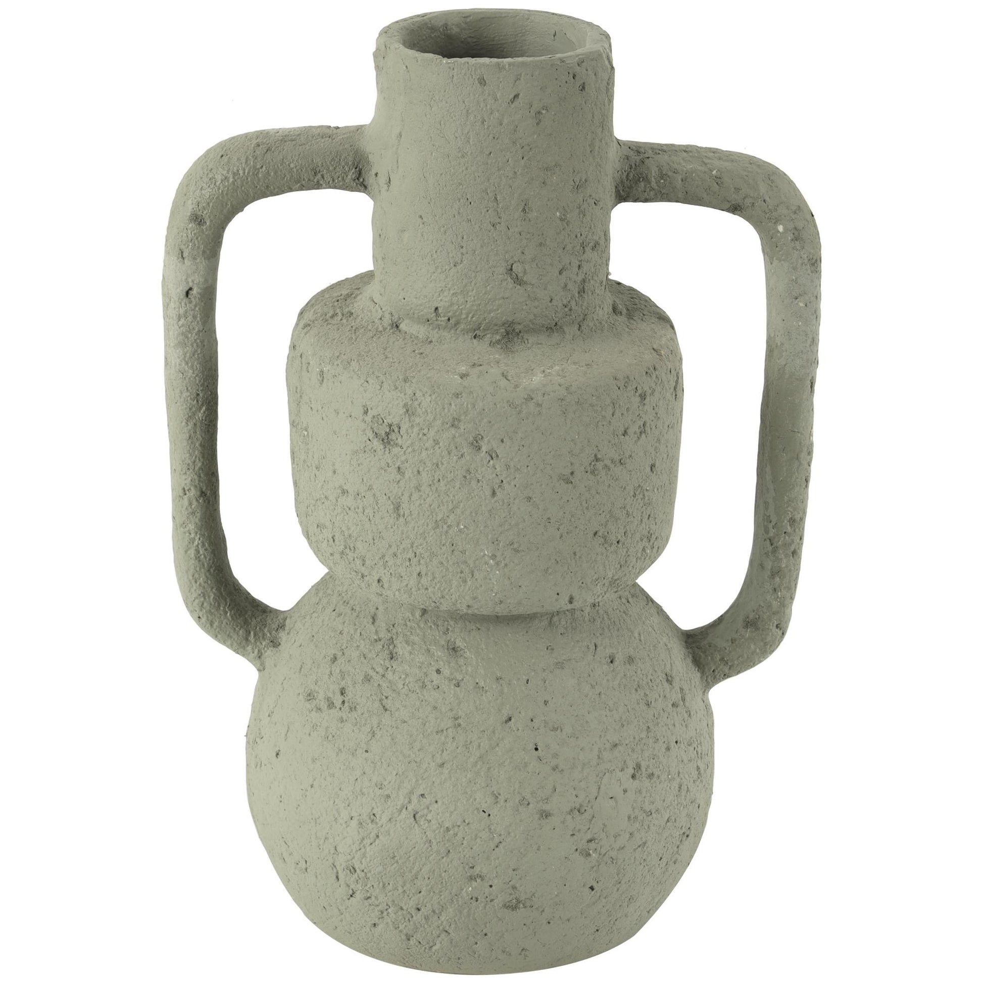 Abstract Light Gray Paper Mache Textured Decorative Vase with Squared Handles
