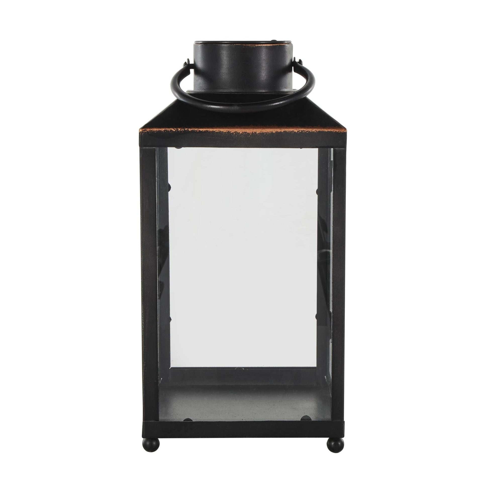 Black Metal Modern Indoor Outdoor Candle Lantern with Gold Accents
