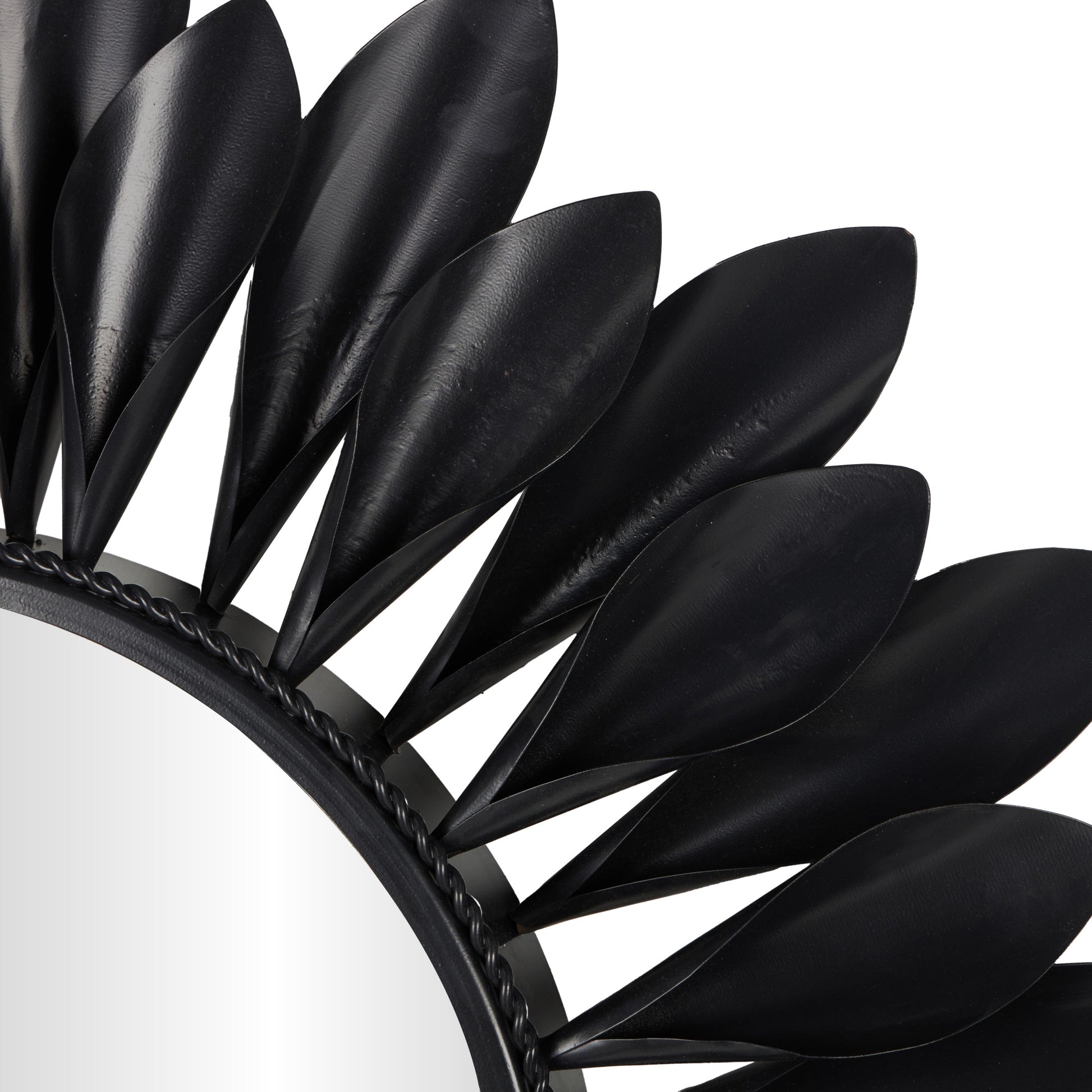 Black Metal Room Wall Mirror with Beaded Detailing and Leaves