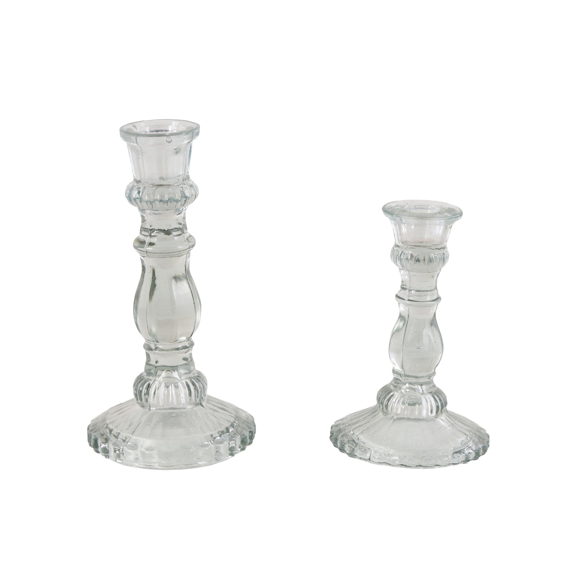 Set of 3 Clear Glass Fluted Turned Decorative Candle Holder