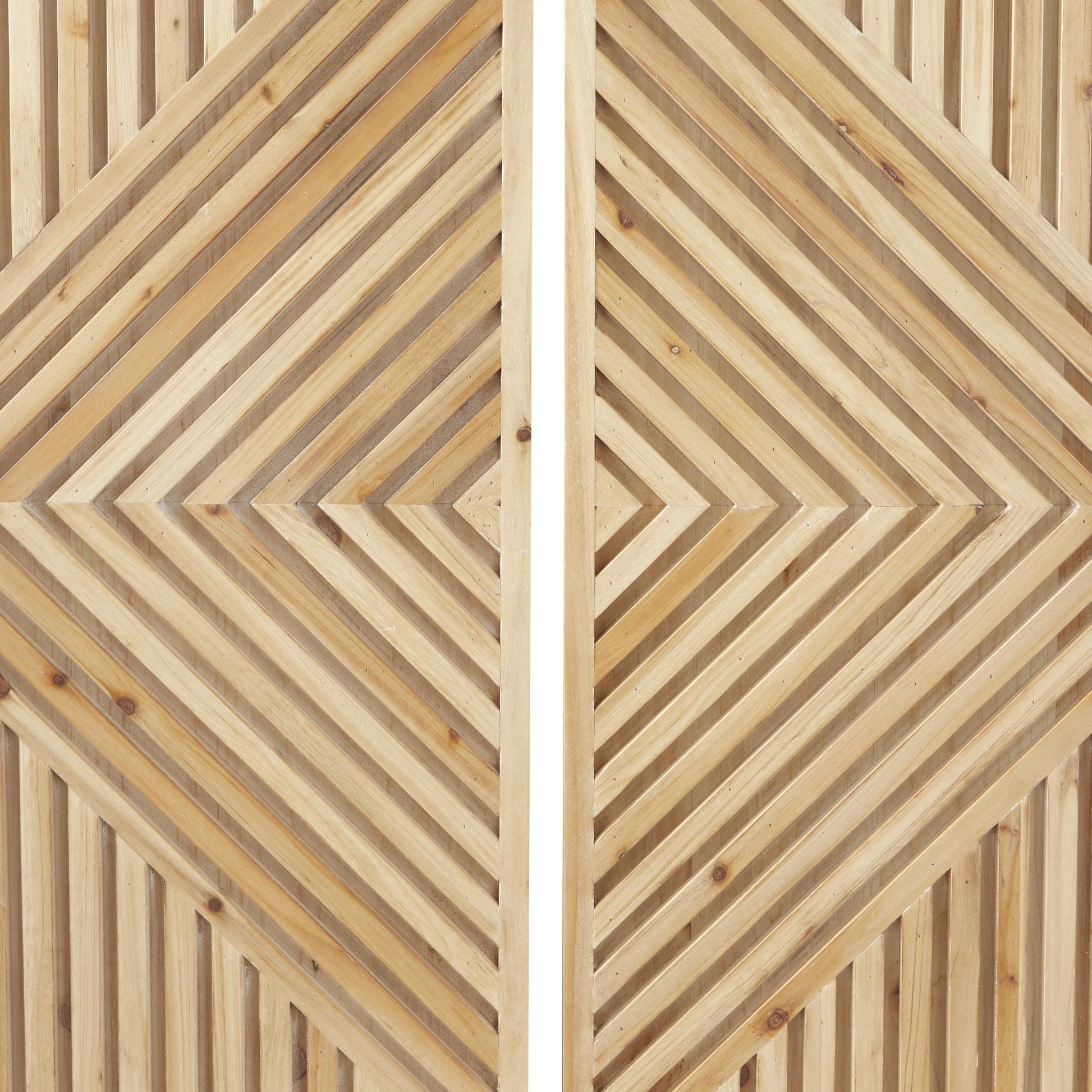 Set of 2 Geometric Brown Wood Carved Home Wall Decor