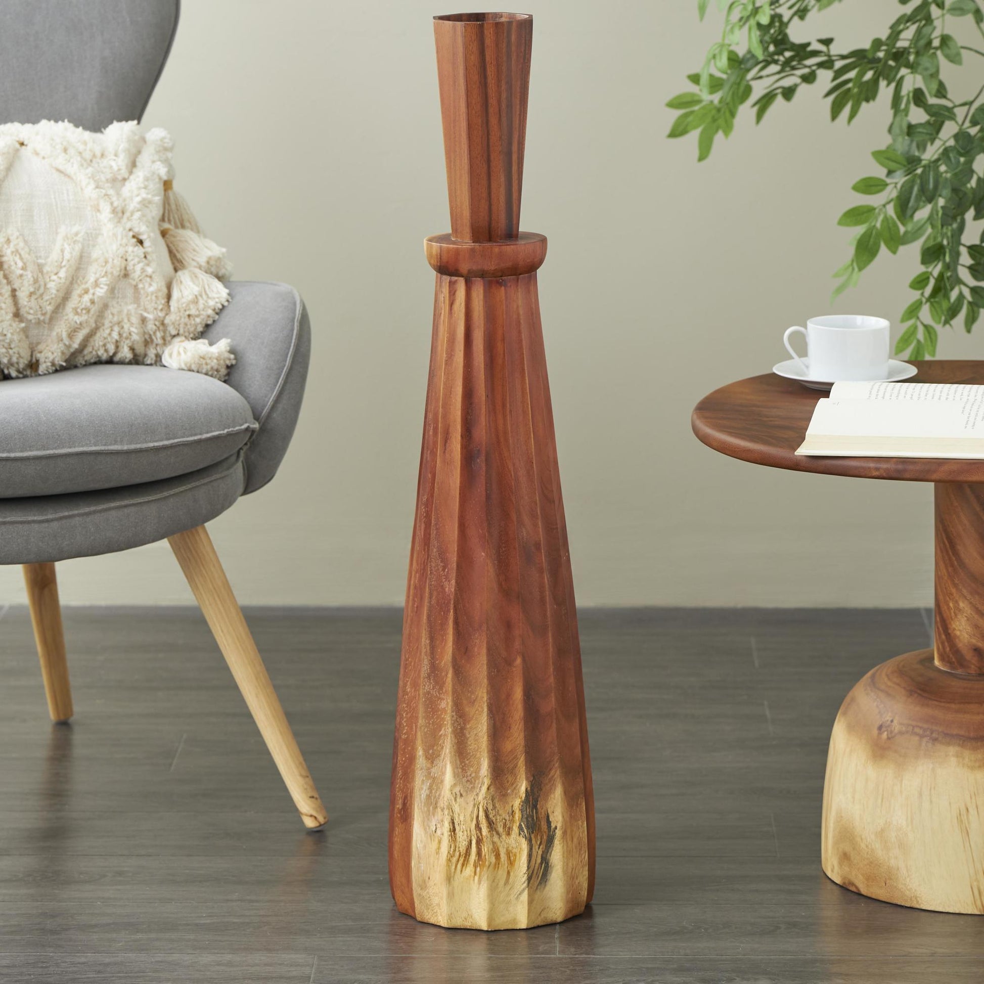 Brown Wood Handmade Hand Turned Decorative Vase