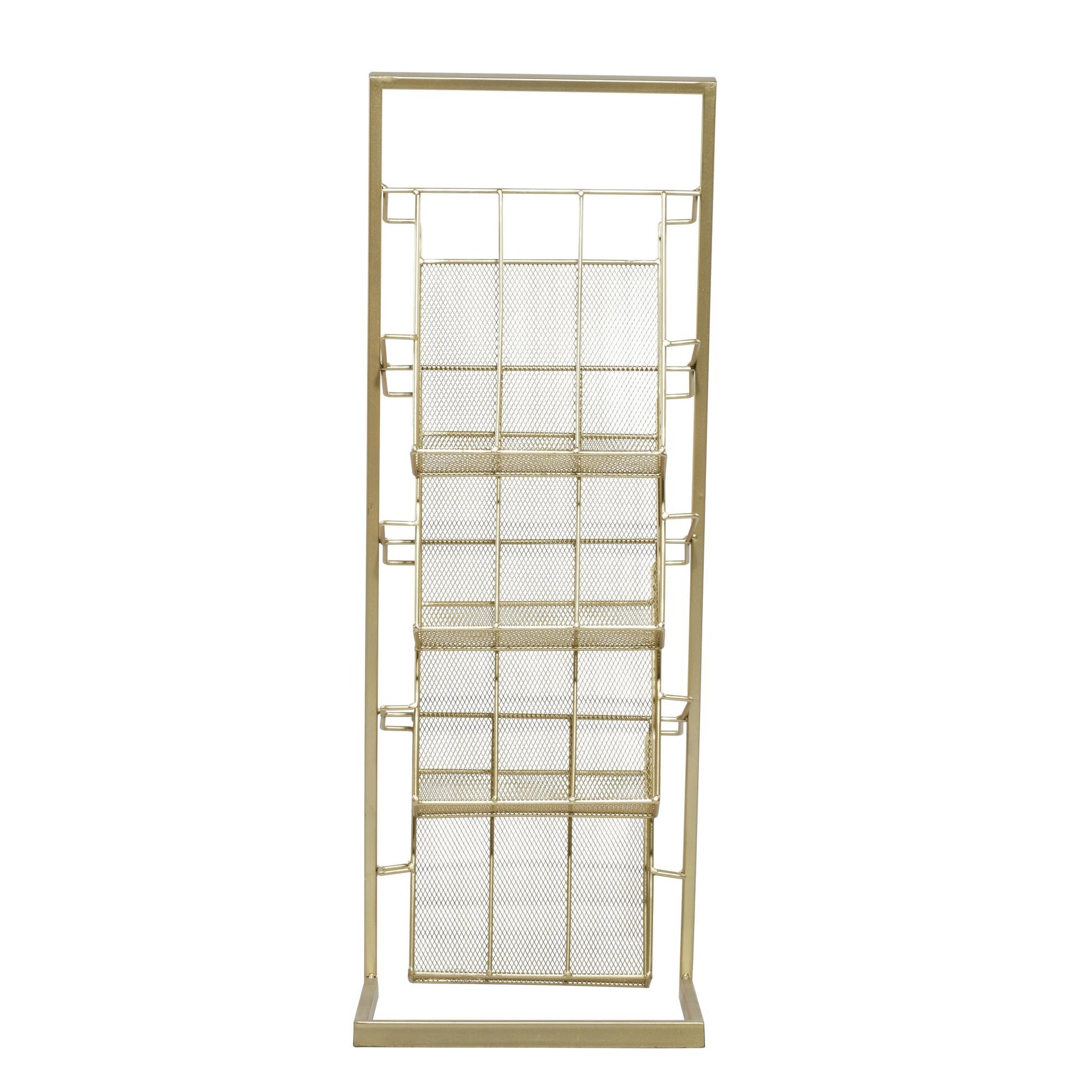 Gold Metal 4 Slot Decorative Magazine Holder with Tall Stand